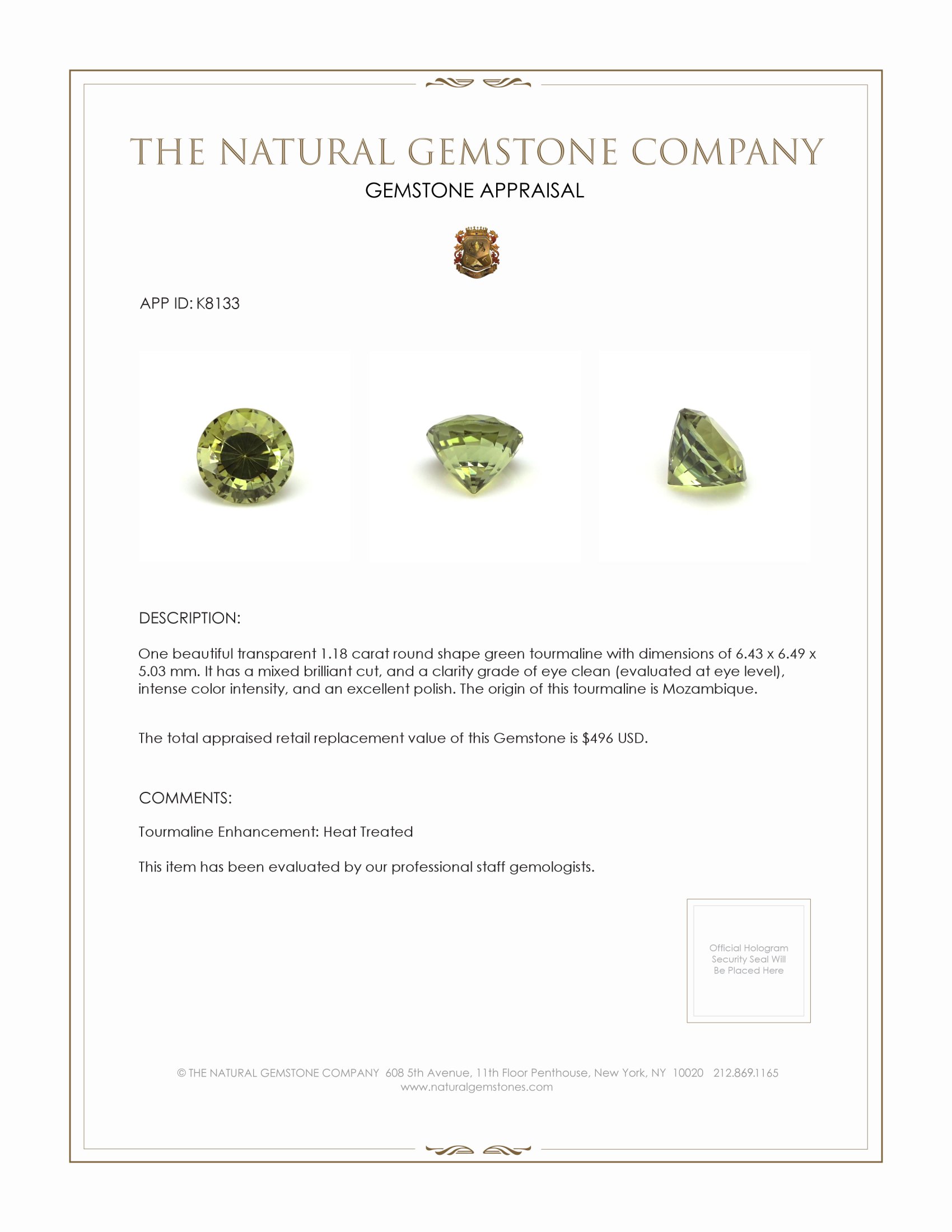 1.18 Ct. Tourmaline from Mozambique