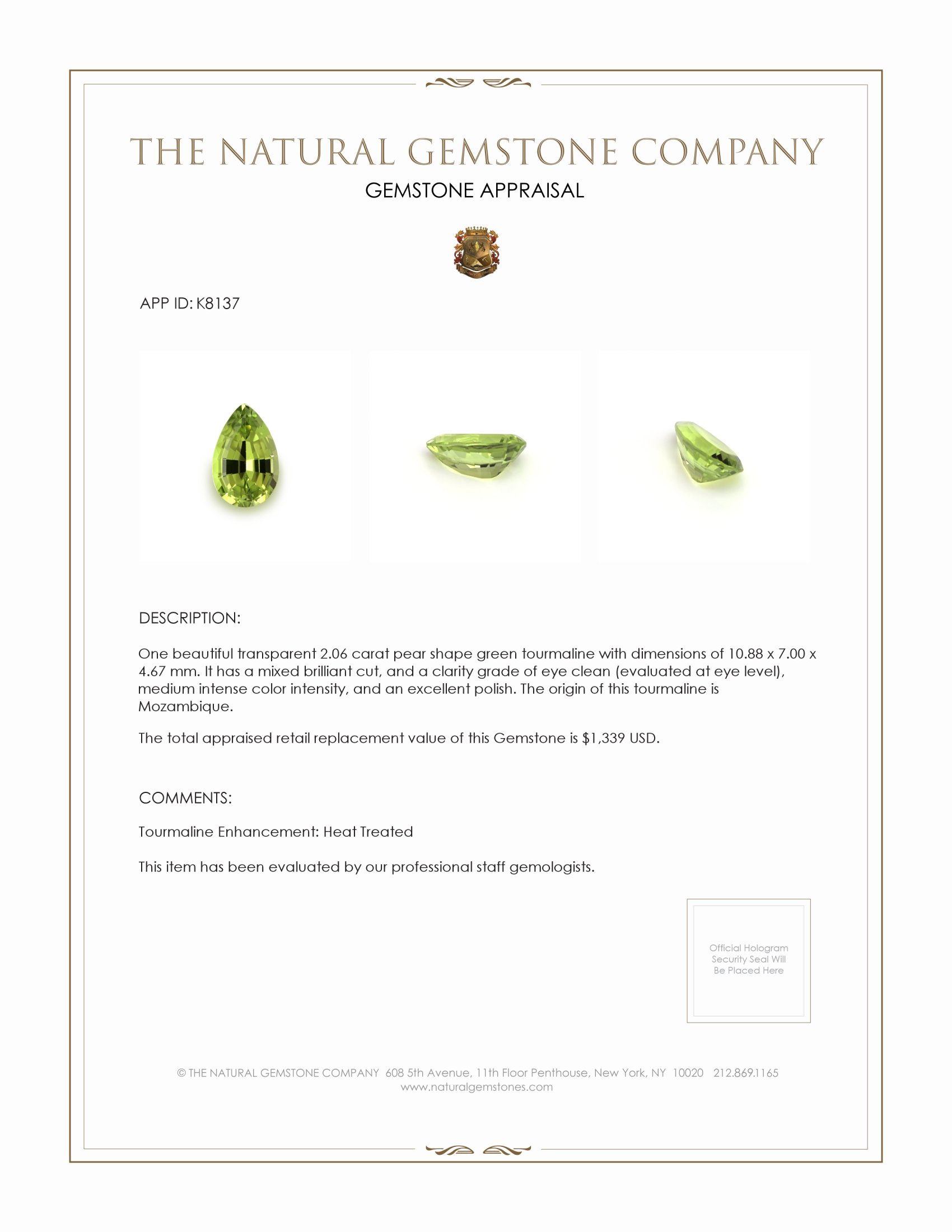 2.06 Ct. Tourmaline from Mozambique