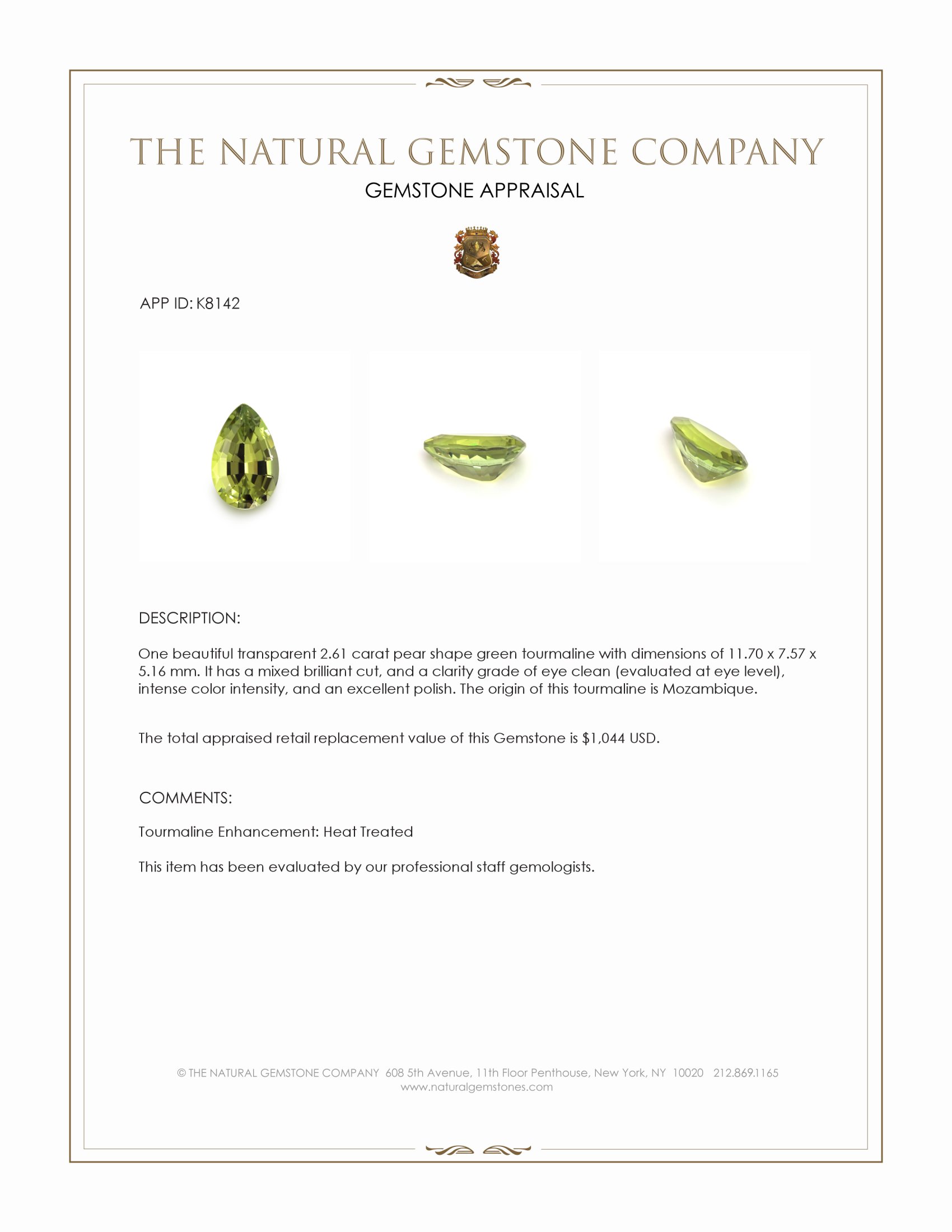 2.61 Ct. Green Tourmaline from Mozambique