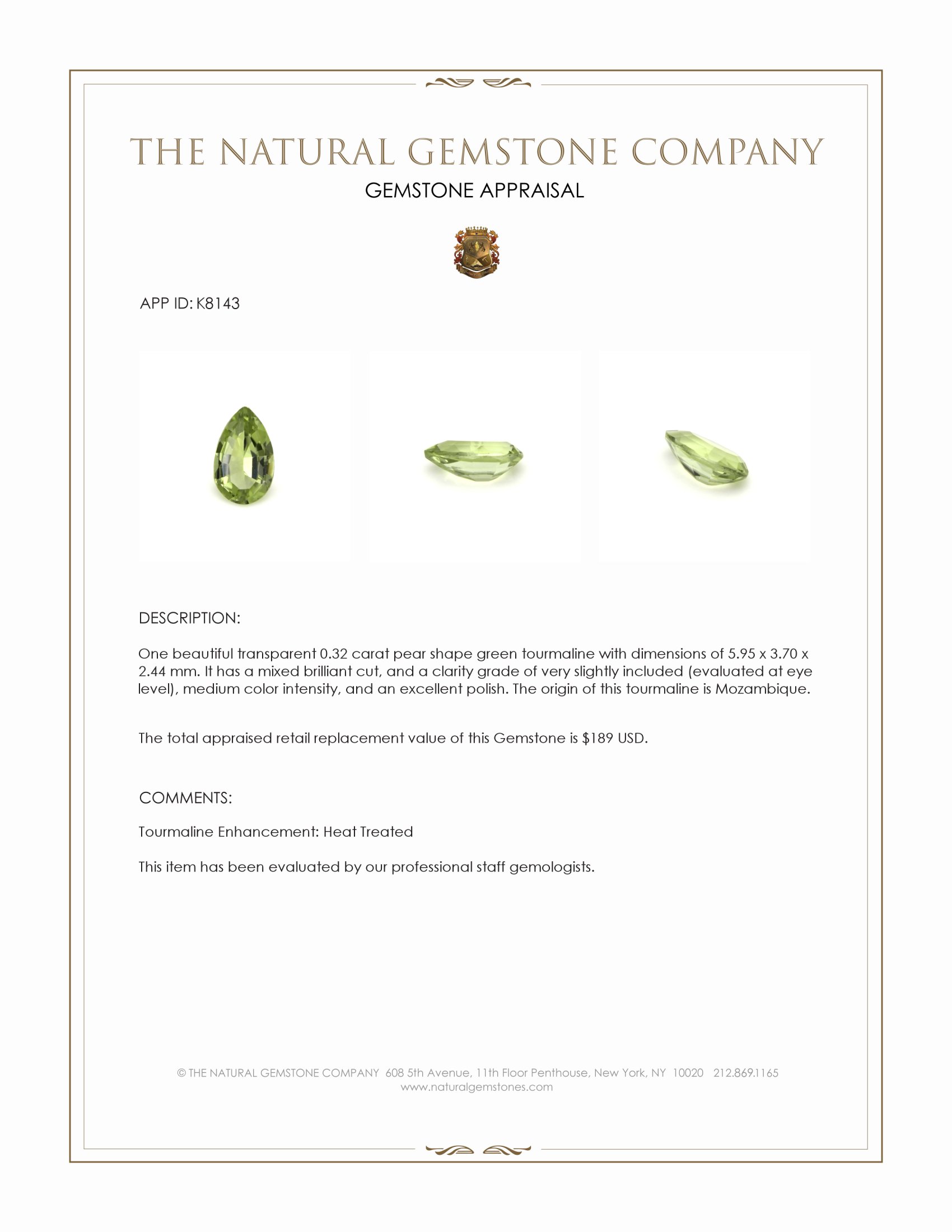 0.32 Ct. Green Tourmaline from Mozambique