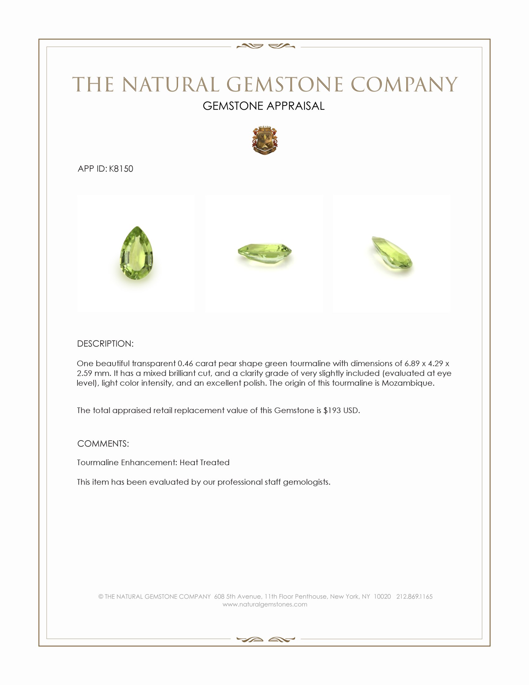 0.46 Ct. Green Tourmaline from Mozambique