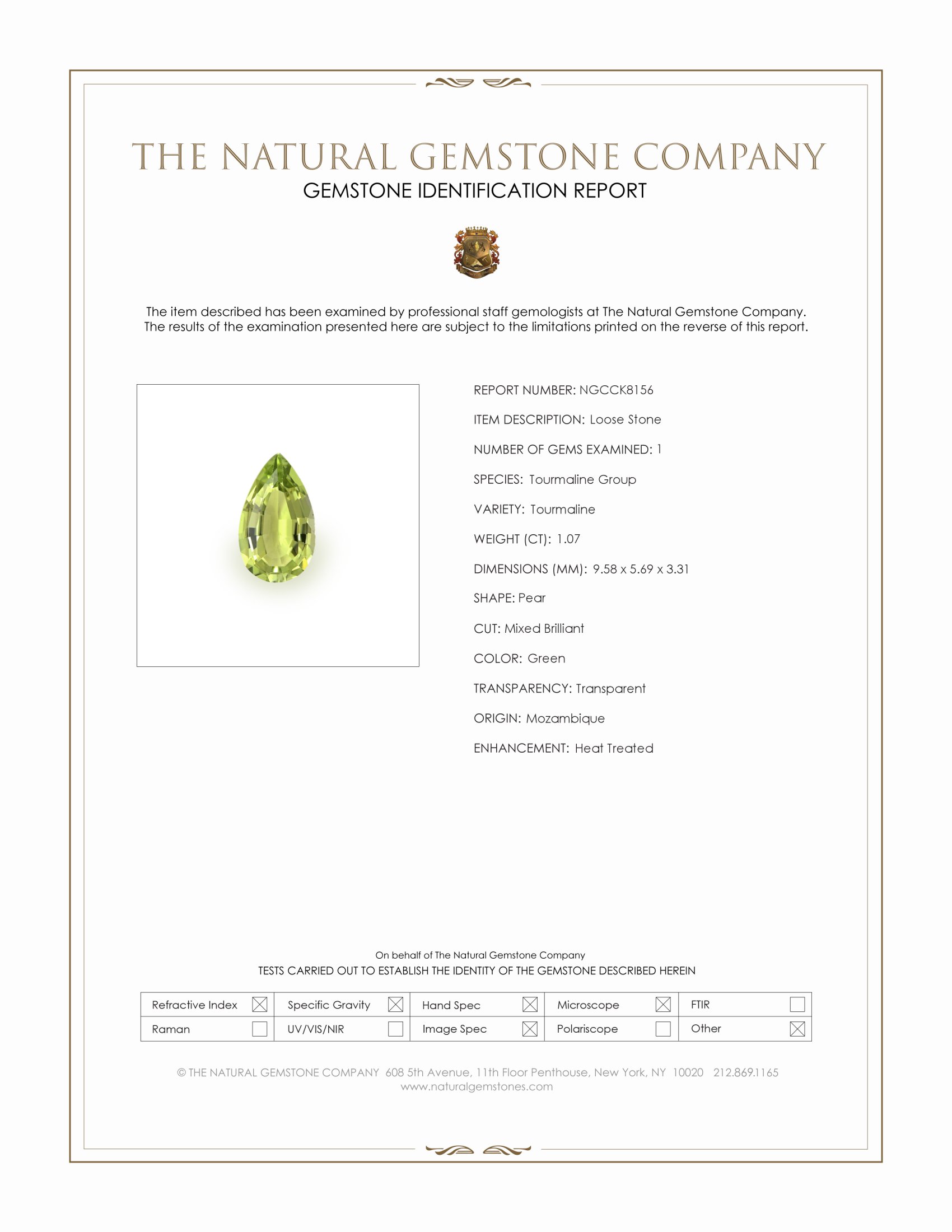 1.07 Ct. Green Tourmaline from Mozambique
