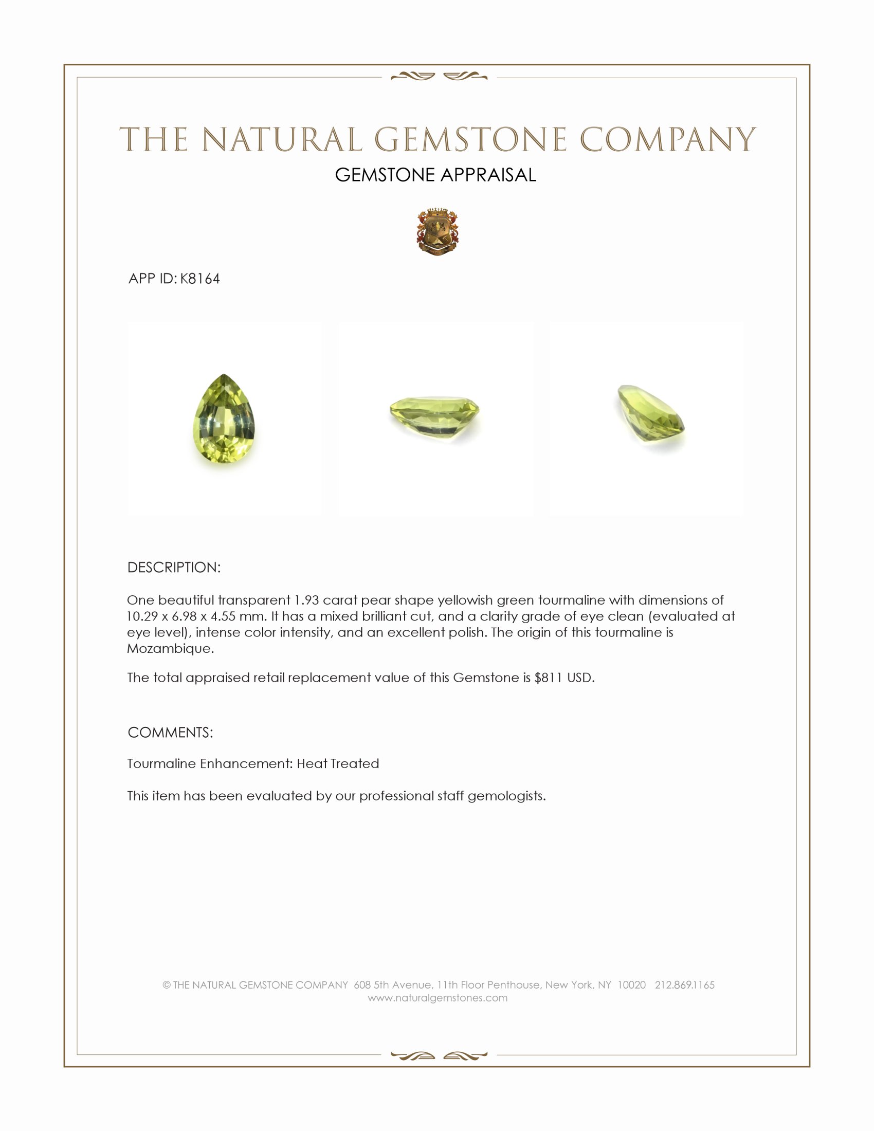 1.93 Ct. Yellowish Green Tourmaline from Mozambique