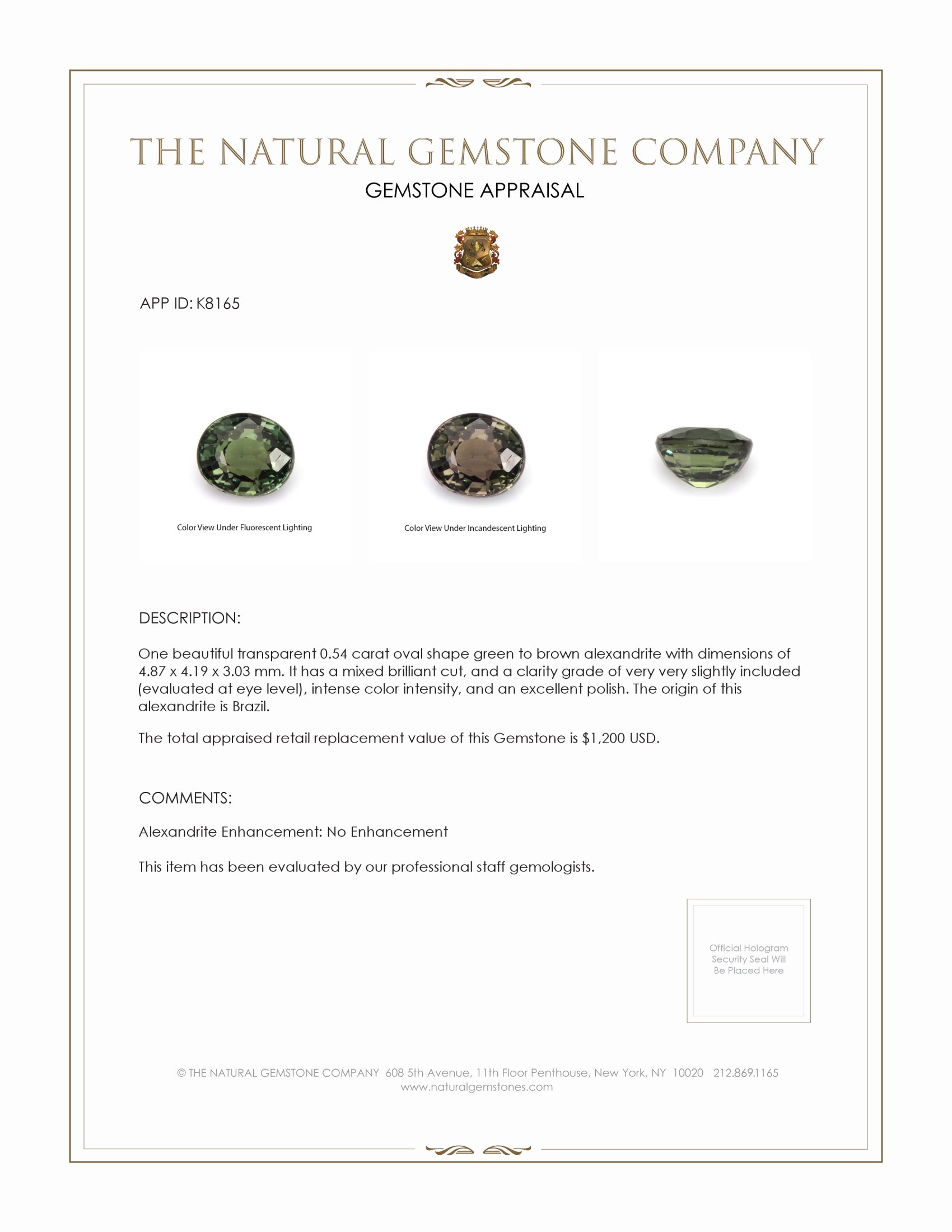 0.54 Ct. Alexandrite from Ceylon (Sri Lanka)