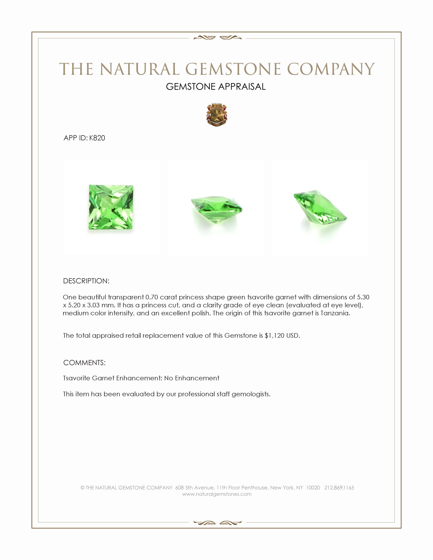 0.70 Ct. Tsavorite Garnet from Tanzania