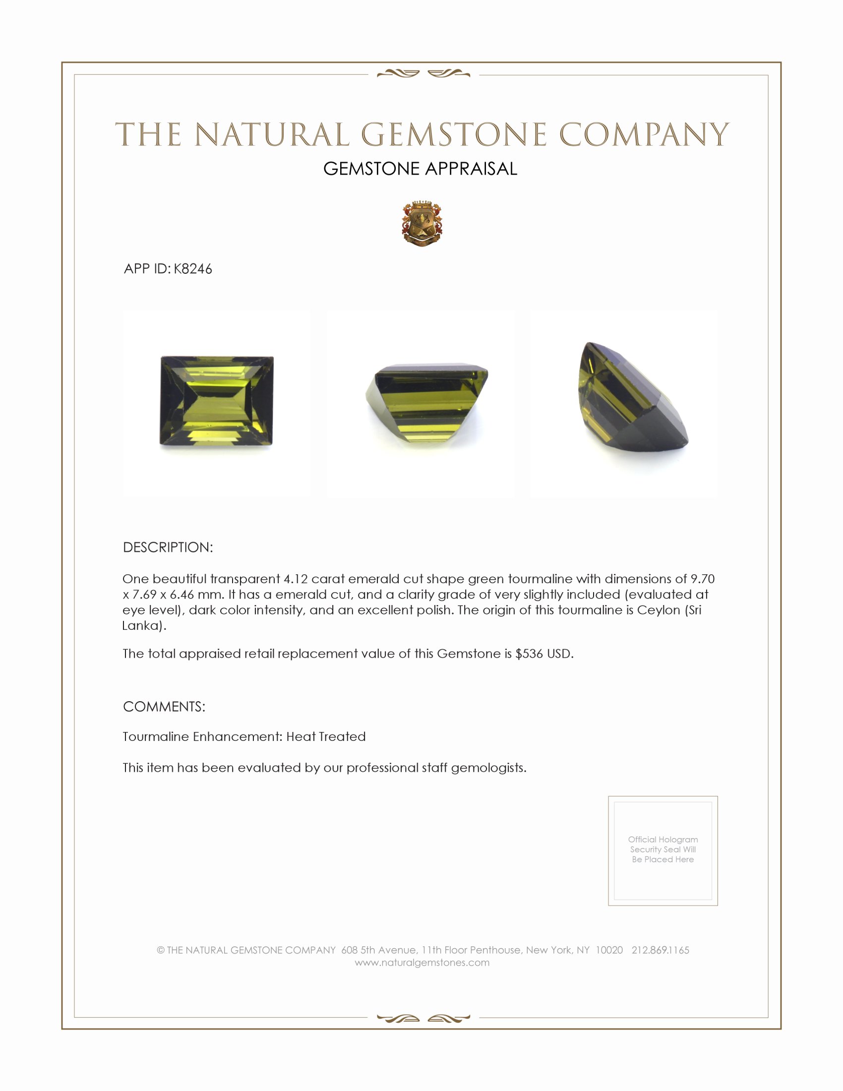 4.12 Ct. Tourmaline from Ceylon (Sri Lanka)