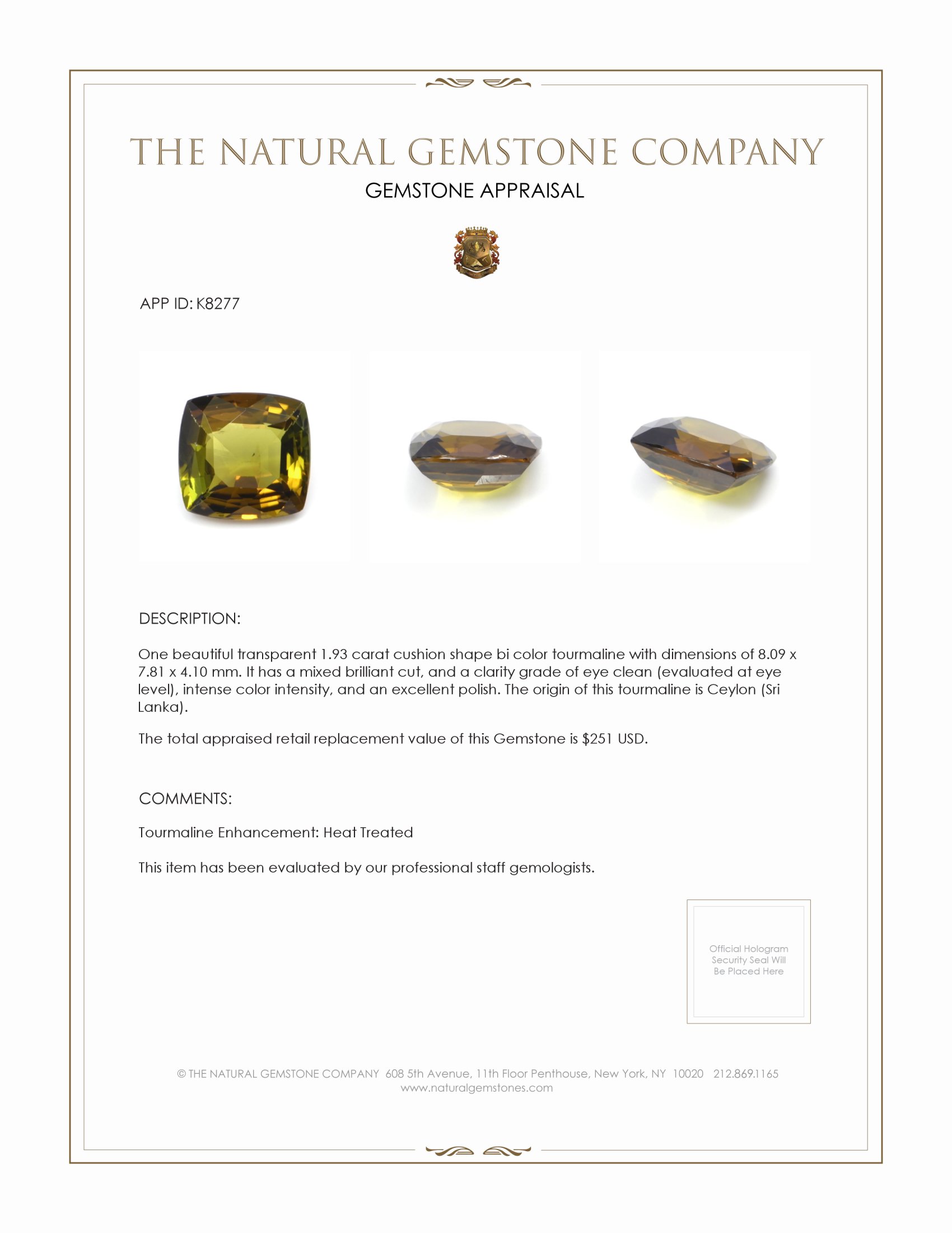 1.93 Ct. Tourmaline from Ceylon (Sri Lanka)