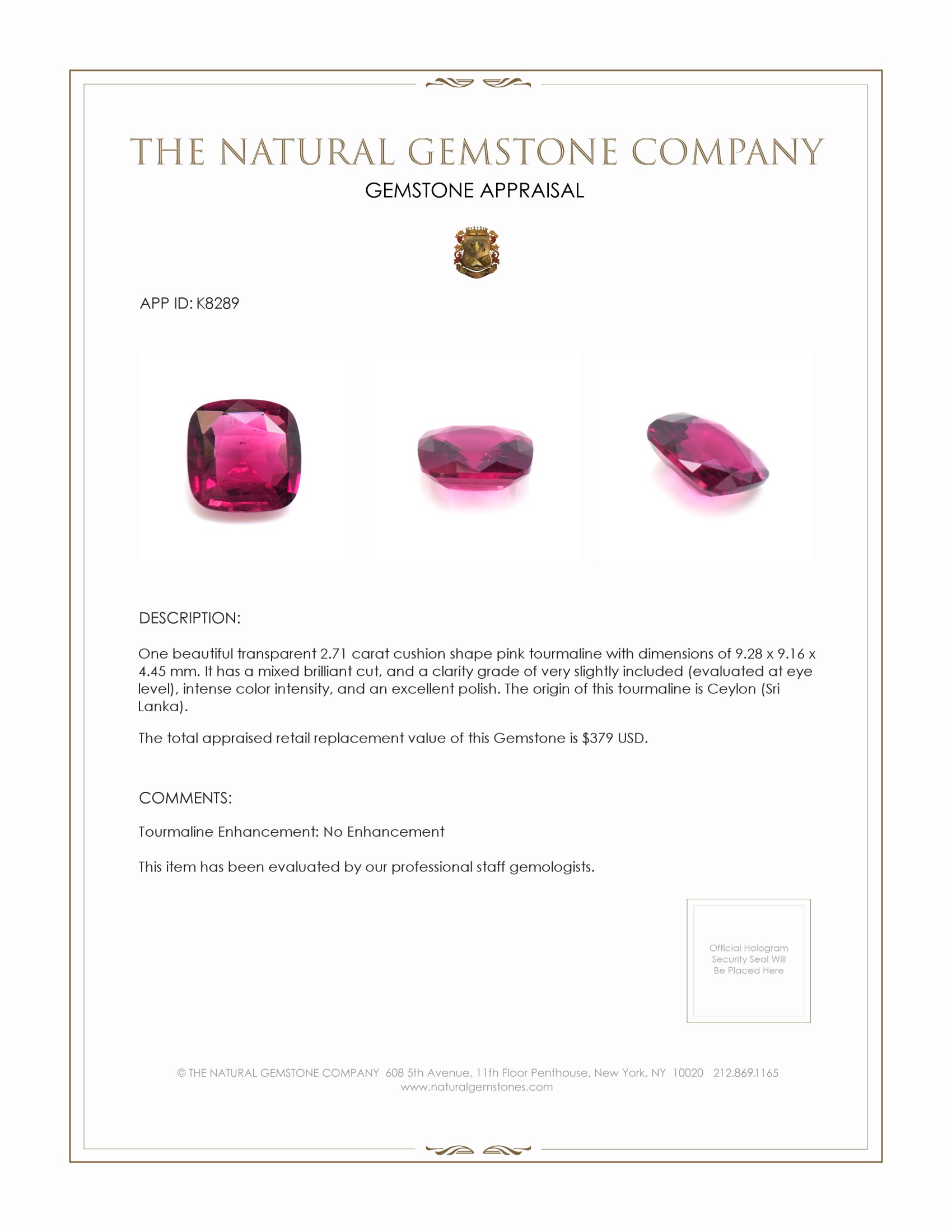 2.71 Ct. Tourmaline from Ceylon (Sri Lanka)