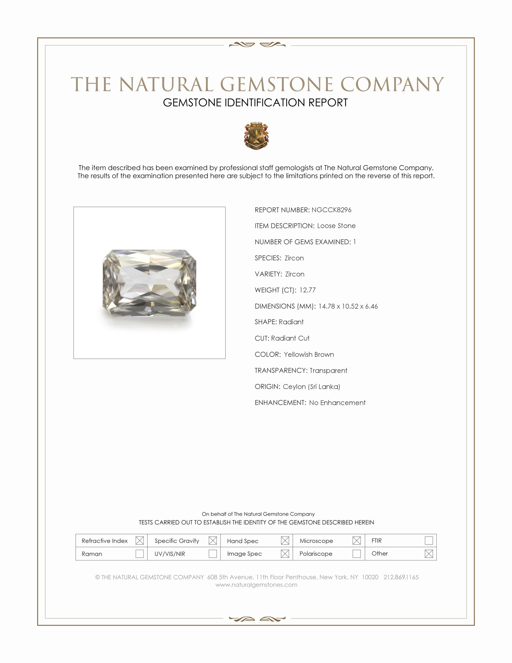 12.77 Ct. Yellowish Brown Zircon from Ceylon (Sri Lanka)