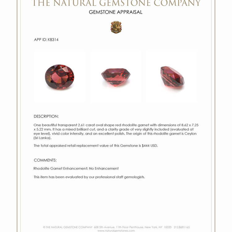 2.61 Ct. Rhodolite Garnet from Ceylon (Sri Lanka)