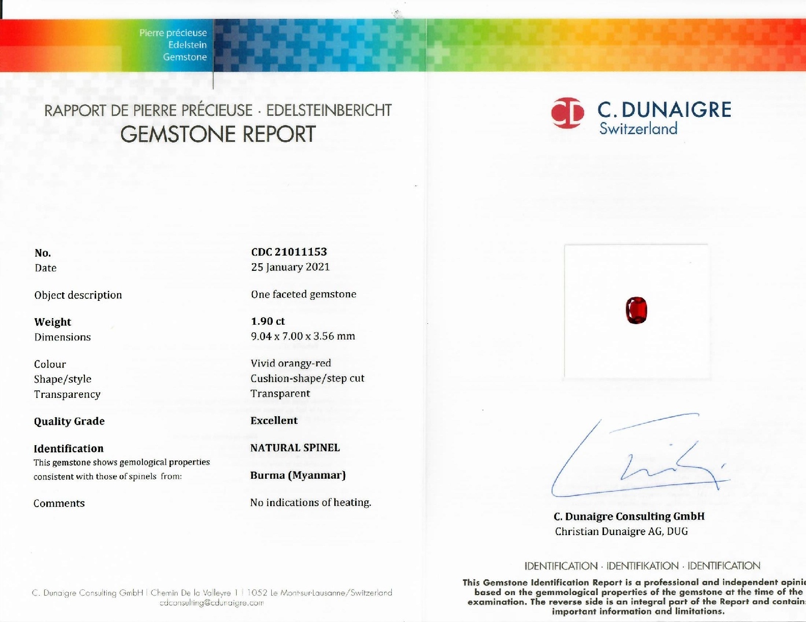 1.90 Ct. Spinel from Burma (Myanmar)