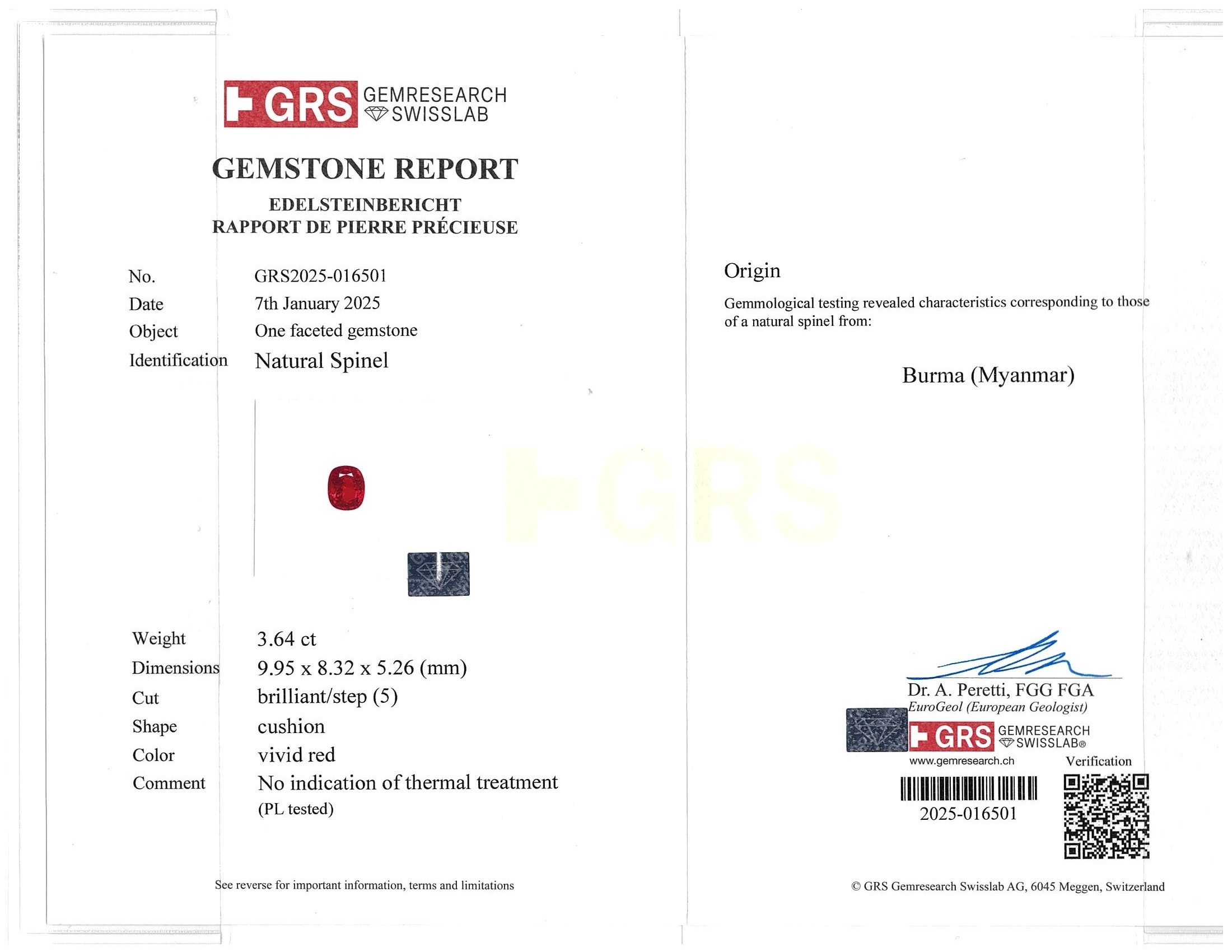 3.64 Ct. Spinel from Burma (Myanmar)