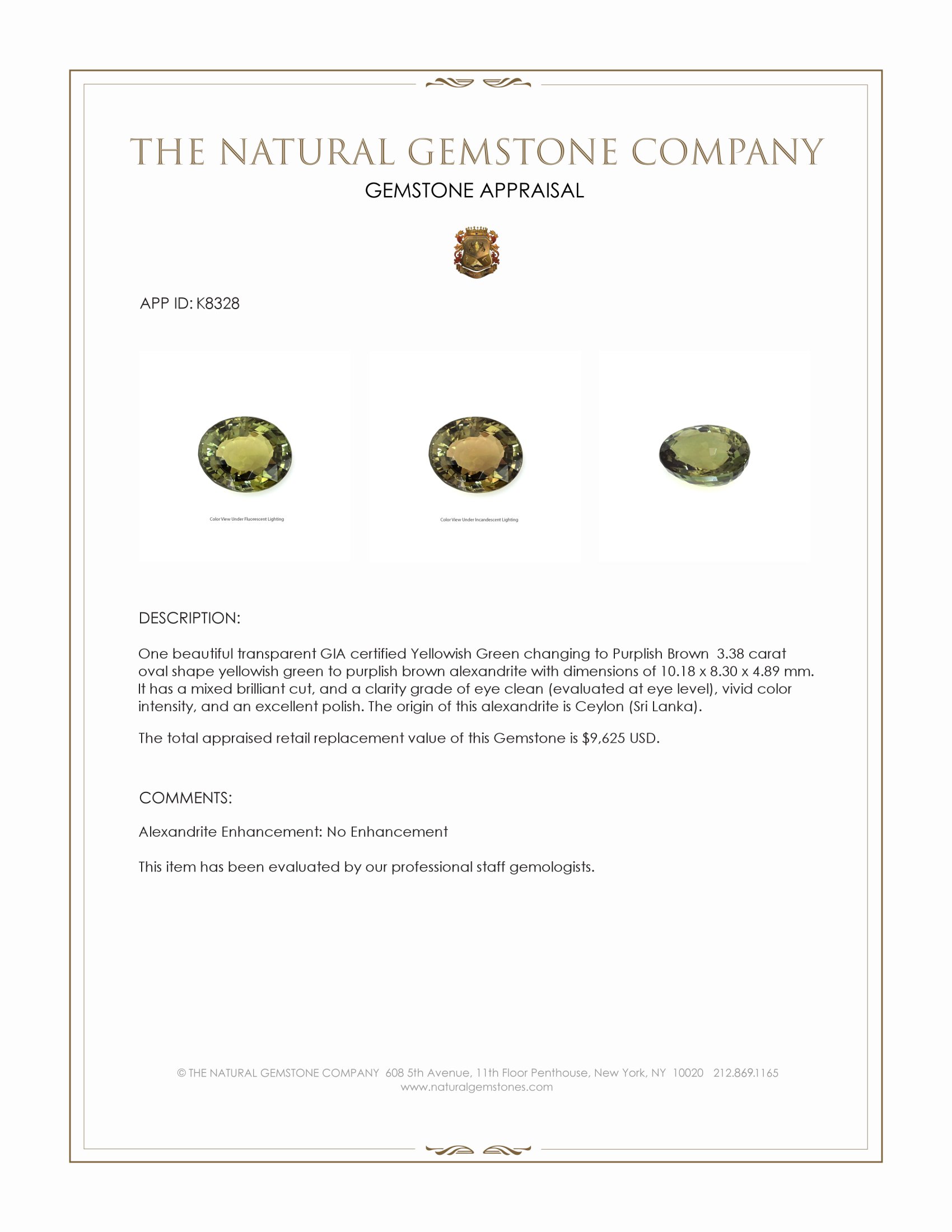 3.38 Ct. Alexandrite from Ceylon (Sri Lanka)