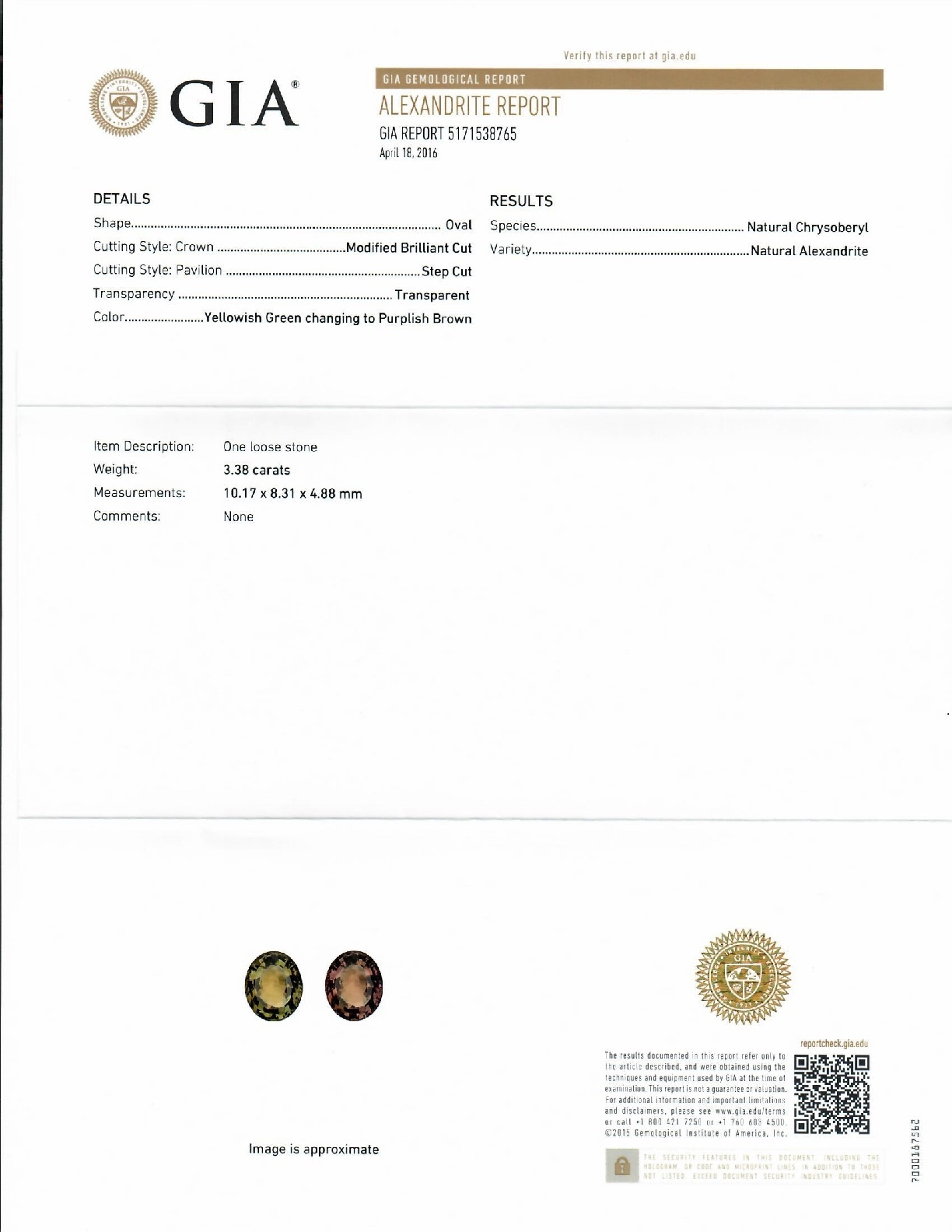 3.38 Ct. Alexandrite from Ceylon (Sri Lanka)