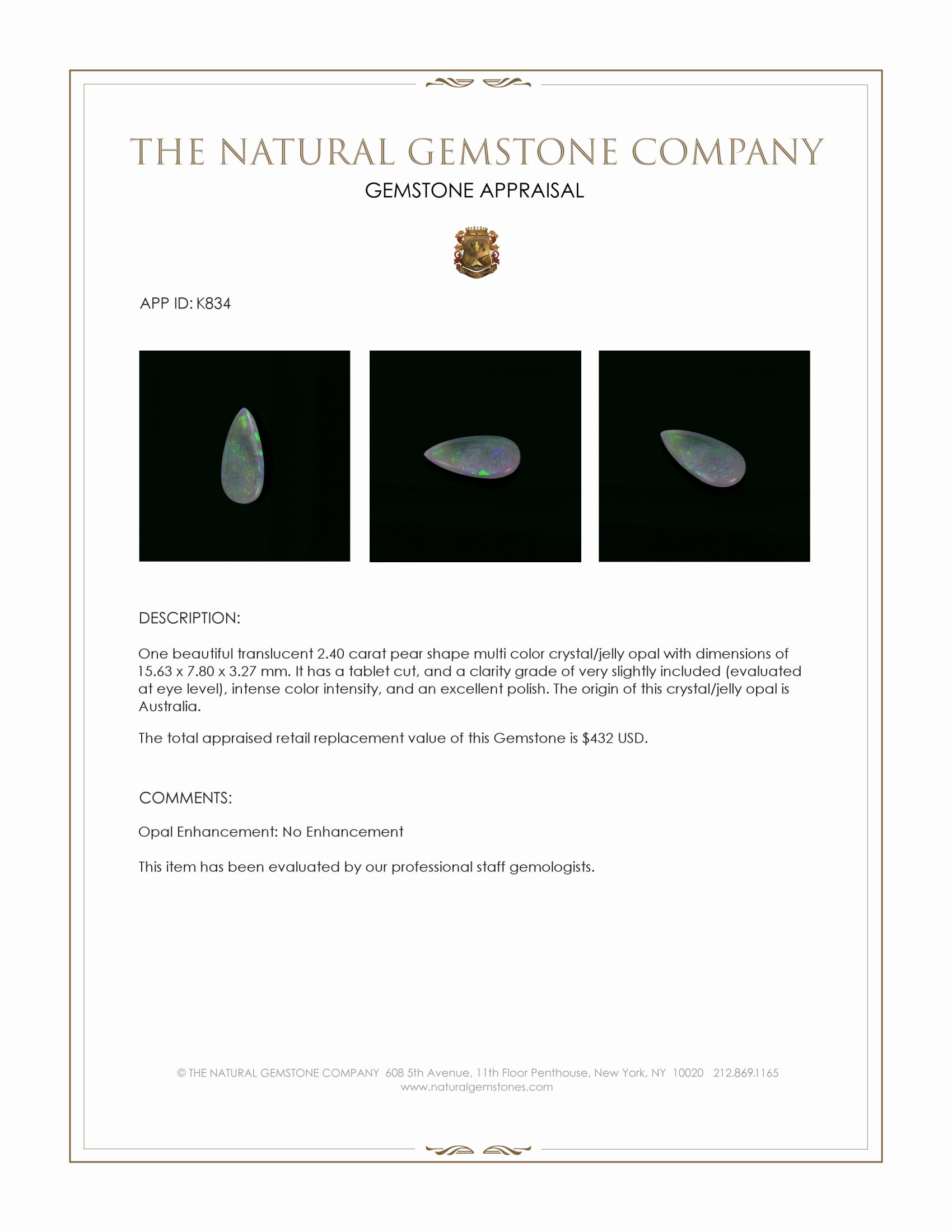 2.40 Ct. Multi Color Crystal/Jelly Opal from Australia