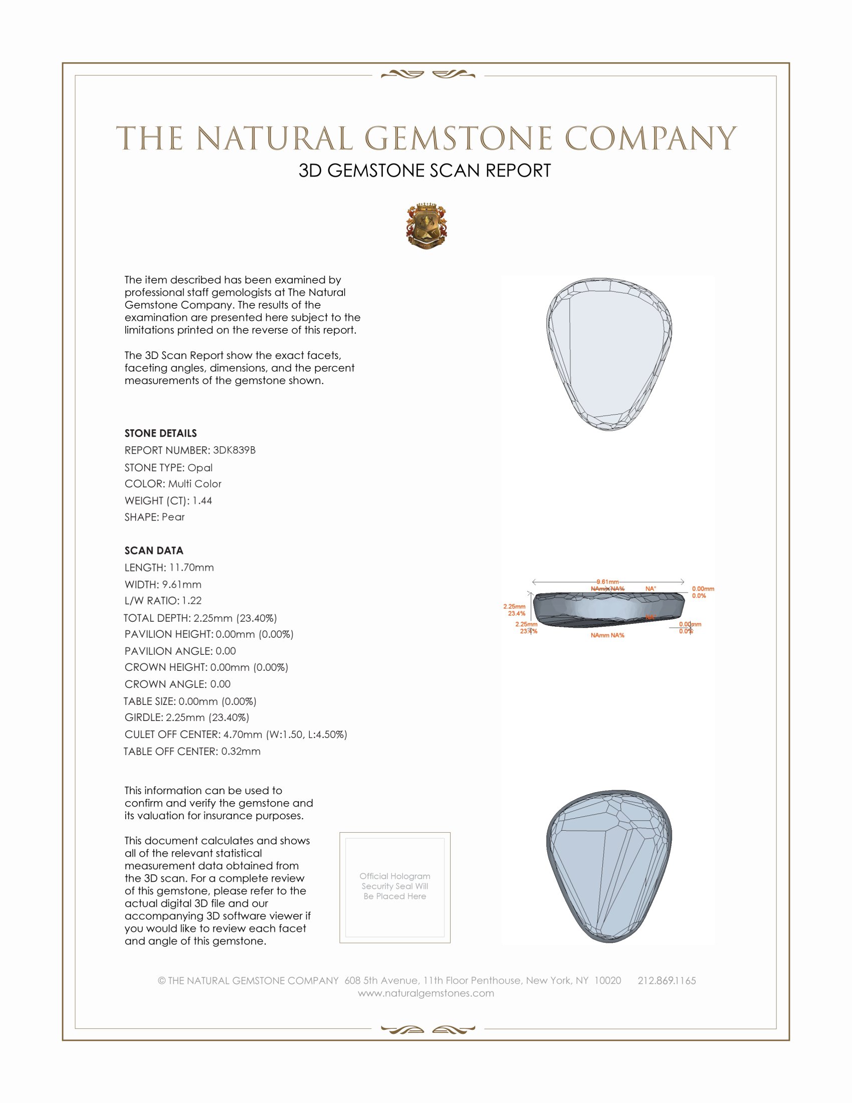 1.44 Ct. Semi-Black Opal from Australia