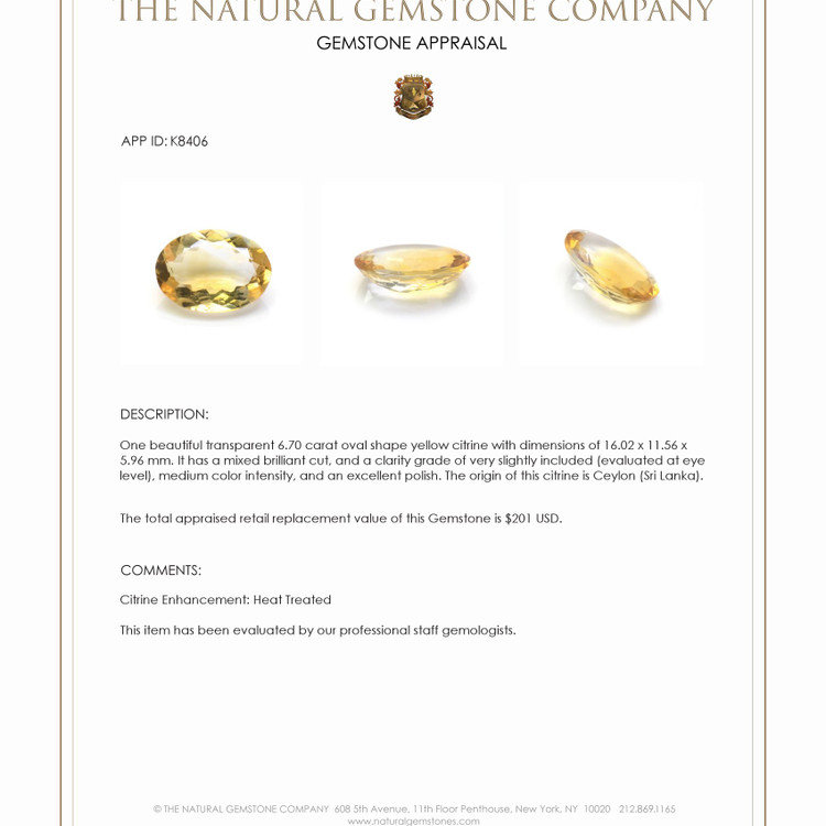 6.70 Ct. Citrine from Ceylon (Sri Lanka)