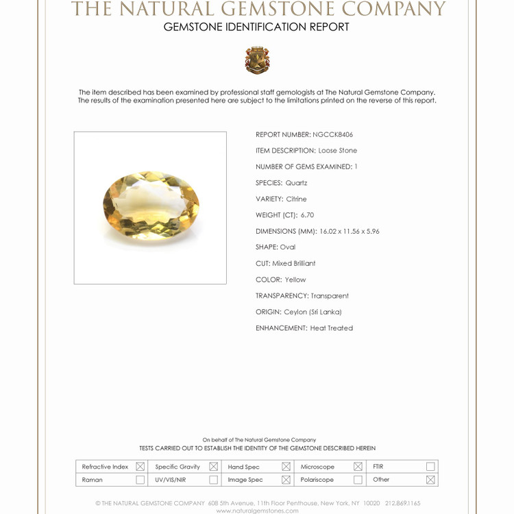 6.70 Ct. Citrine from Ceylon (Sri Lanka)