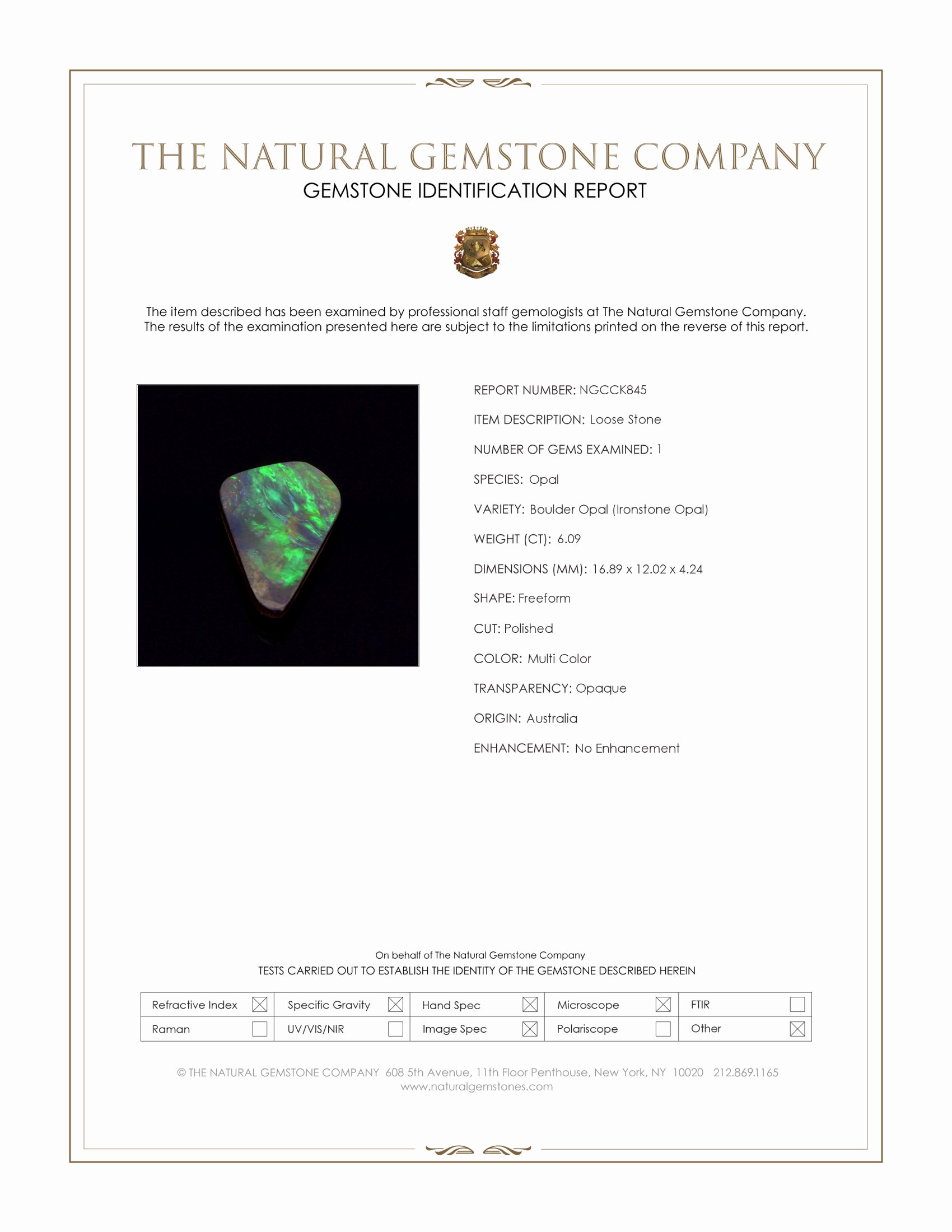 6.09 Ct. Multi Color Boulder Opal (Ironstone Opal) from Australia