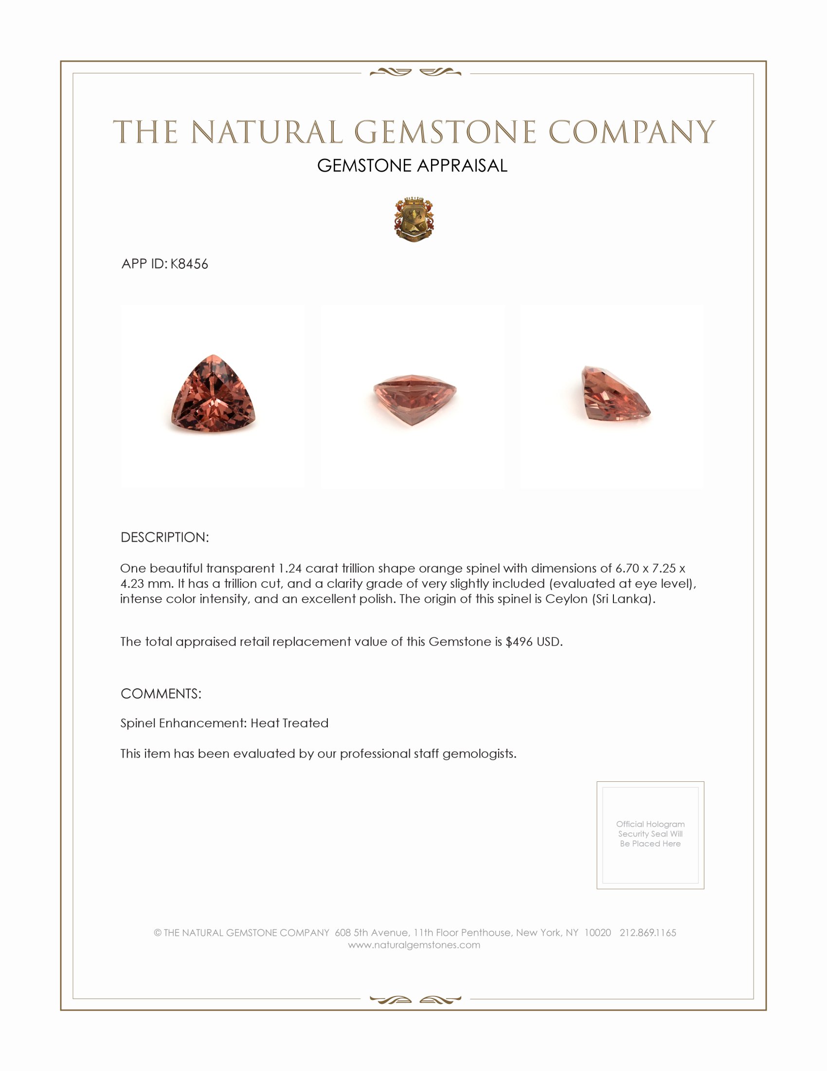 1.24 Ct. Spinel from Ceylon (Sri Lanka)