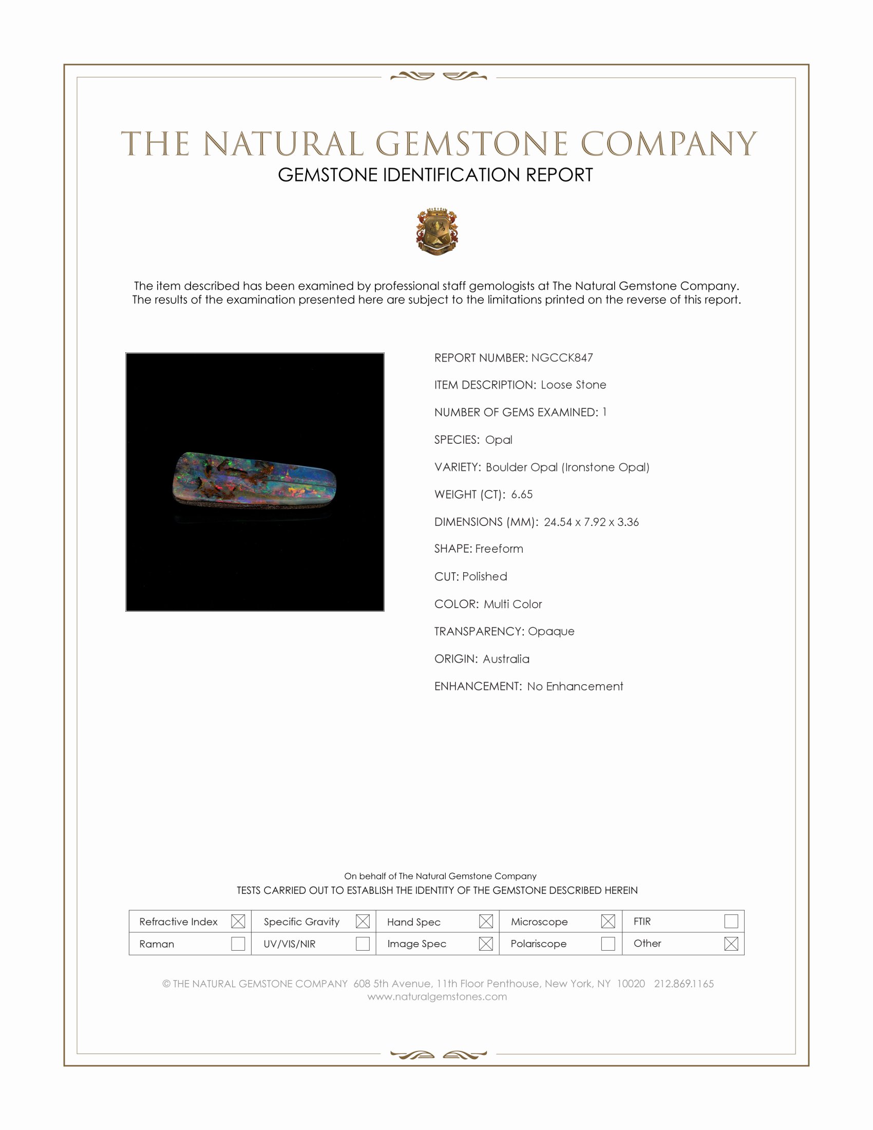 6.65 Ct. Multi Color Boulder Opal (Ironstone Opal) from Australia