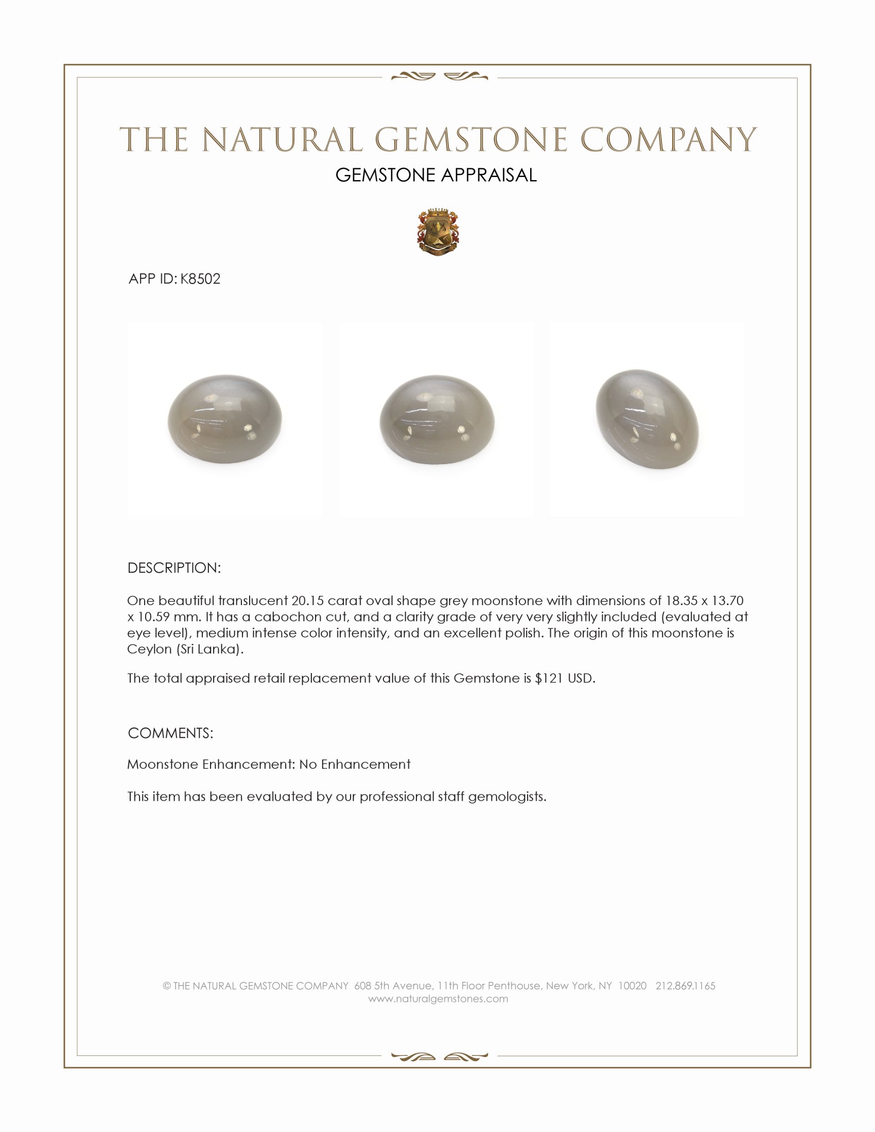 20.15 Ct. Cabochon Moonstone from Ceylon (Sri Lanka)