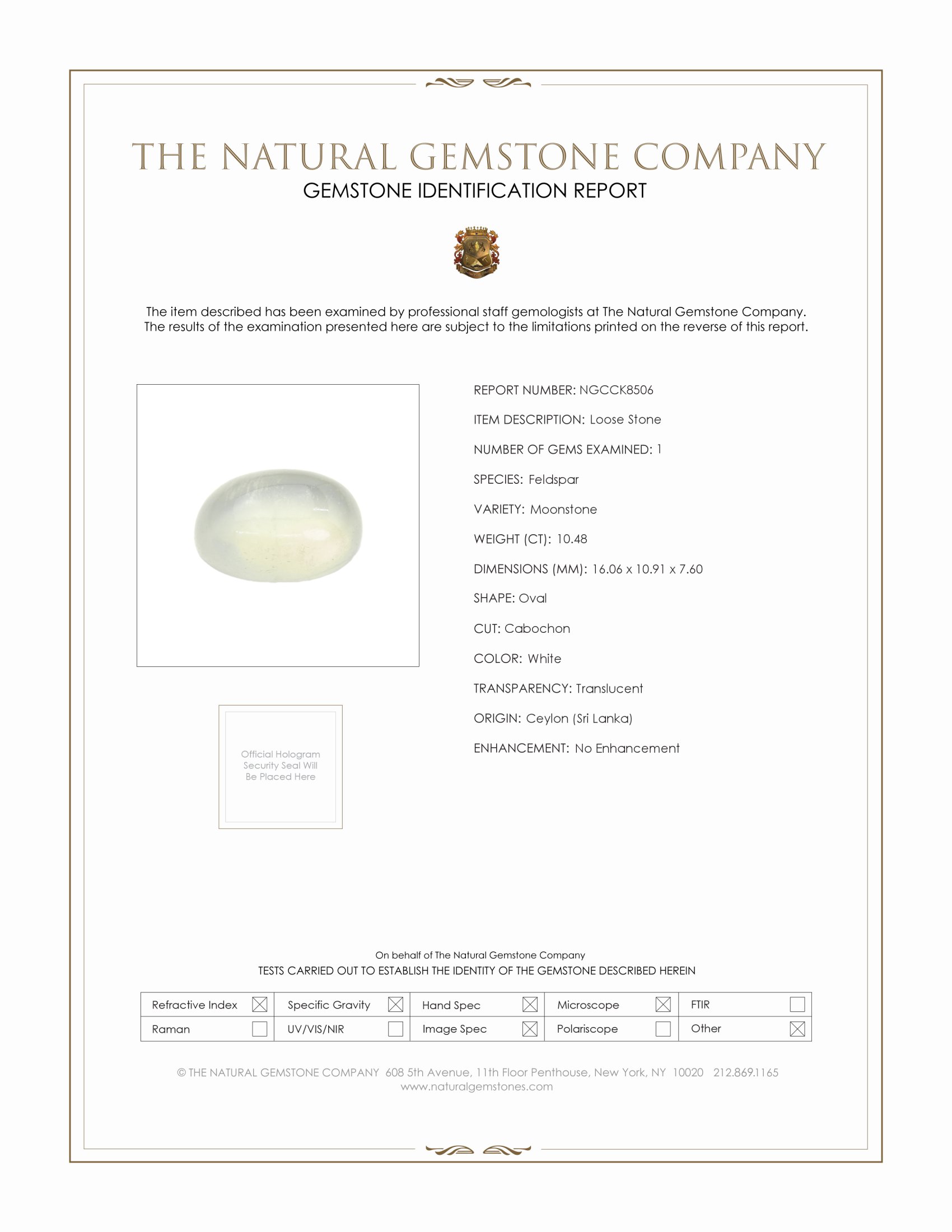 10.48 Ct. Cabochon Moonstone from Ceylon (Sri Lanka)