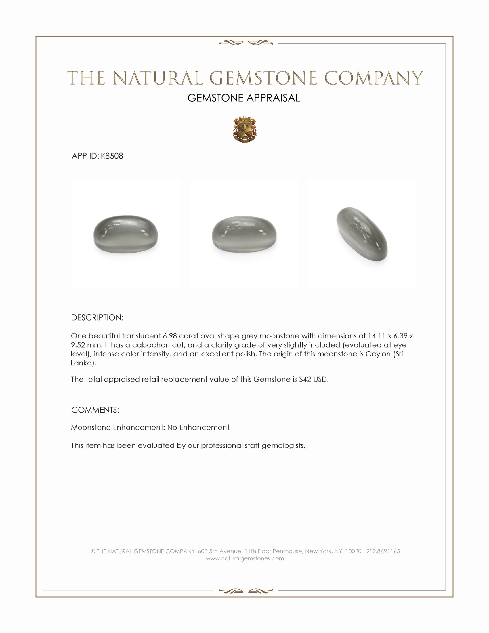 6.98 Ct. Cabochon Moonstone from Ceylon (Sri Lanka)