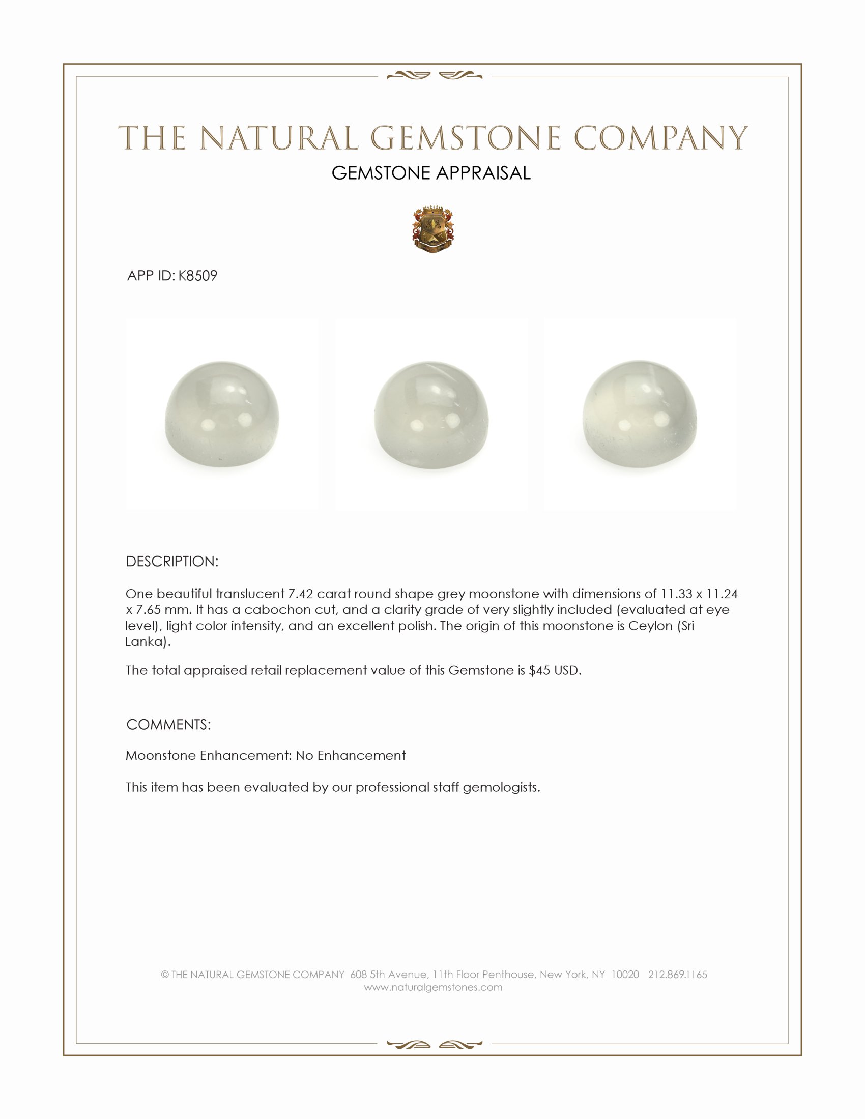 7.42 Ct. Cabochon Moonstone from Ceylon (Sri Lanka)