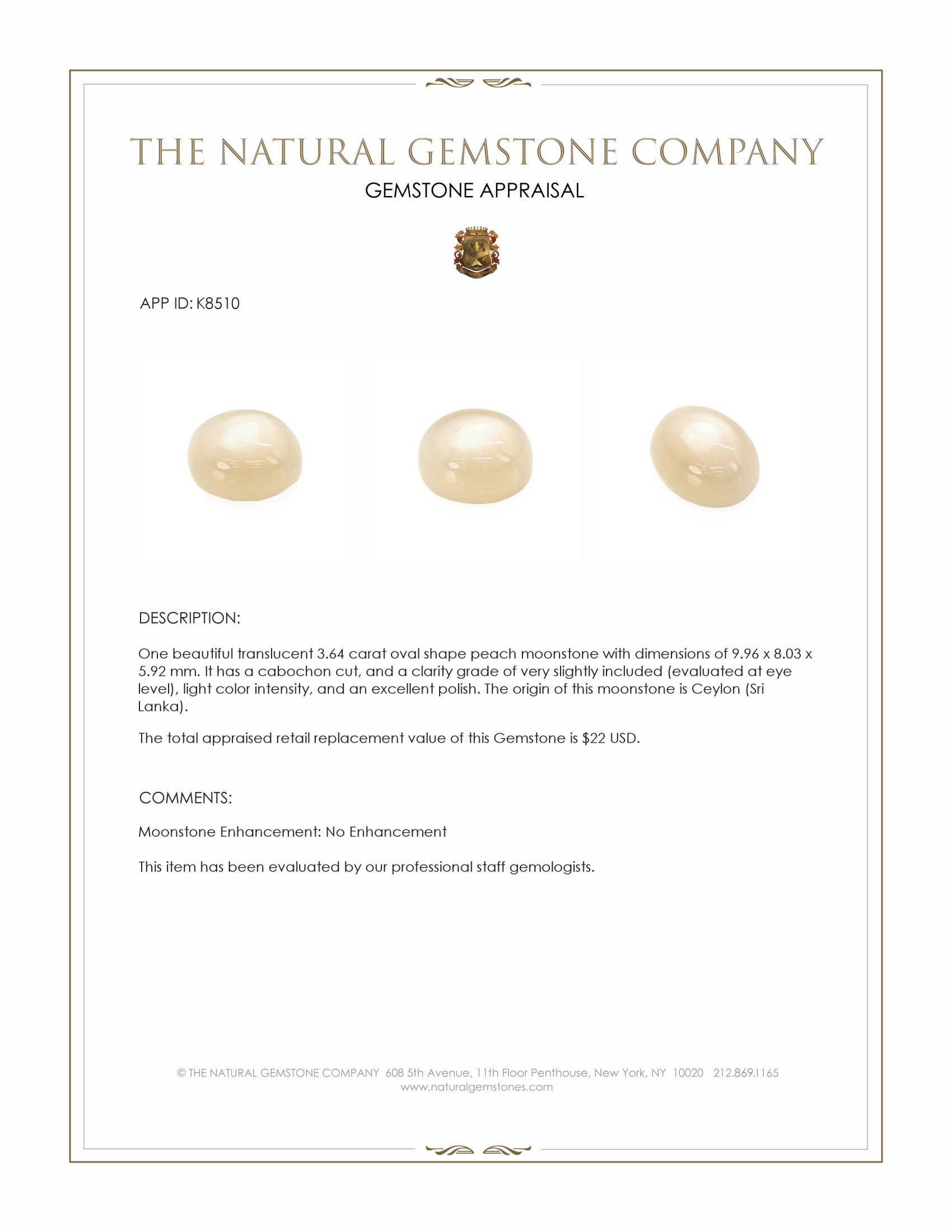 3.64 Ct. Cabochon Moonstone from Ceylon (Sri Lanka)