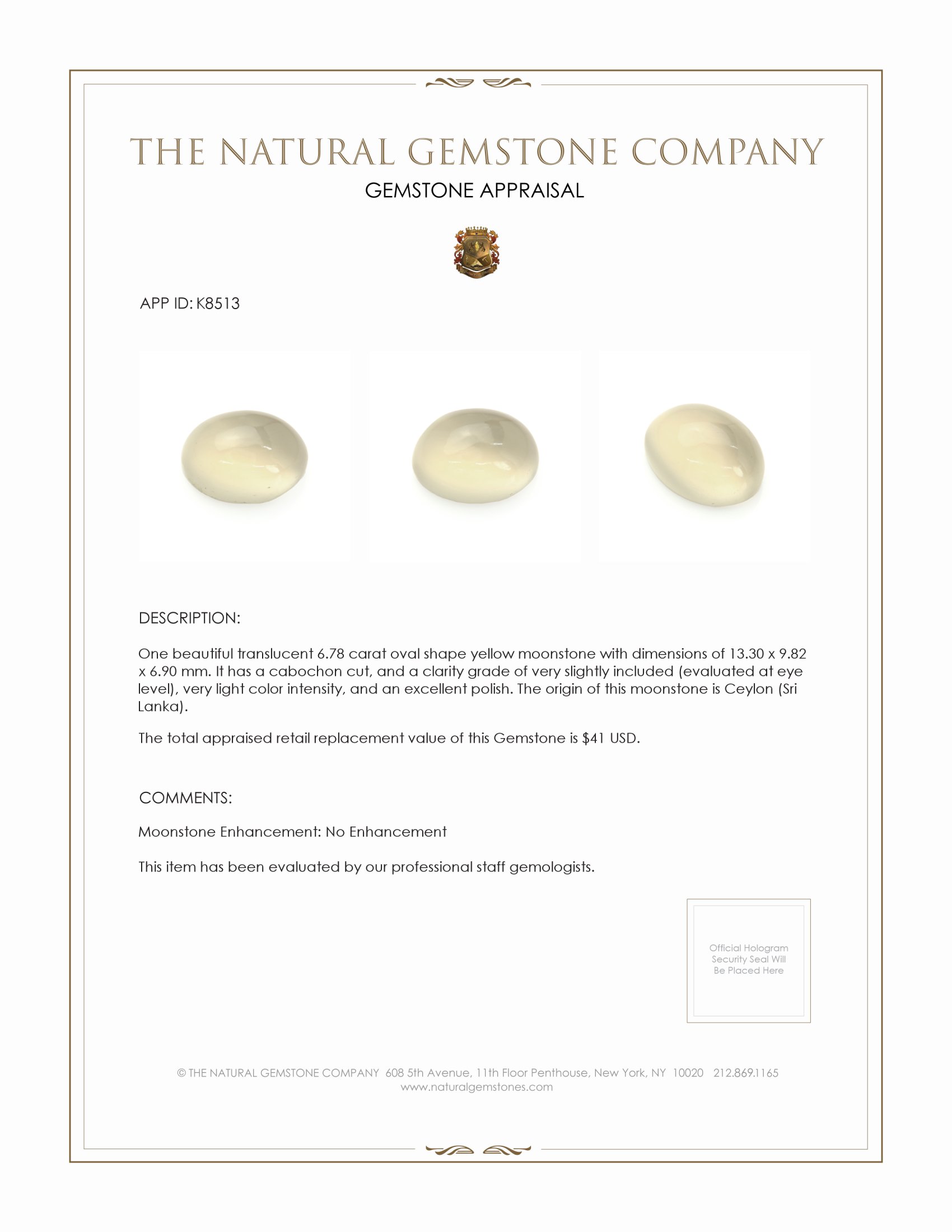 6.78 Ct. Cabochon Moonstone from Ceylon (Sri Lanka)