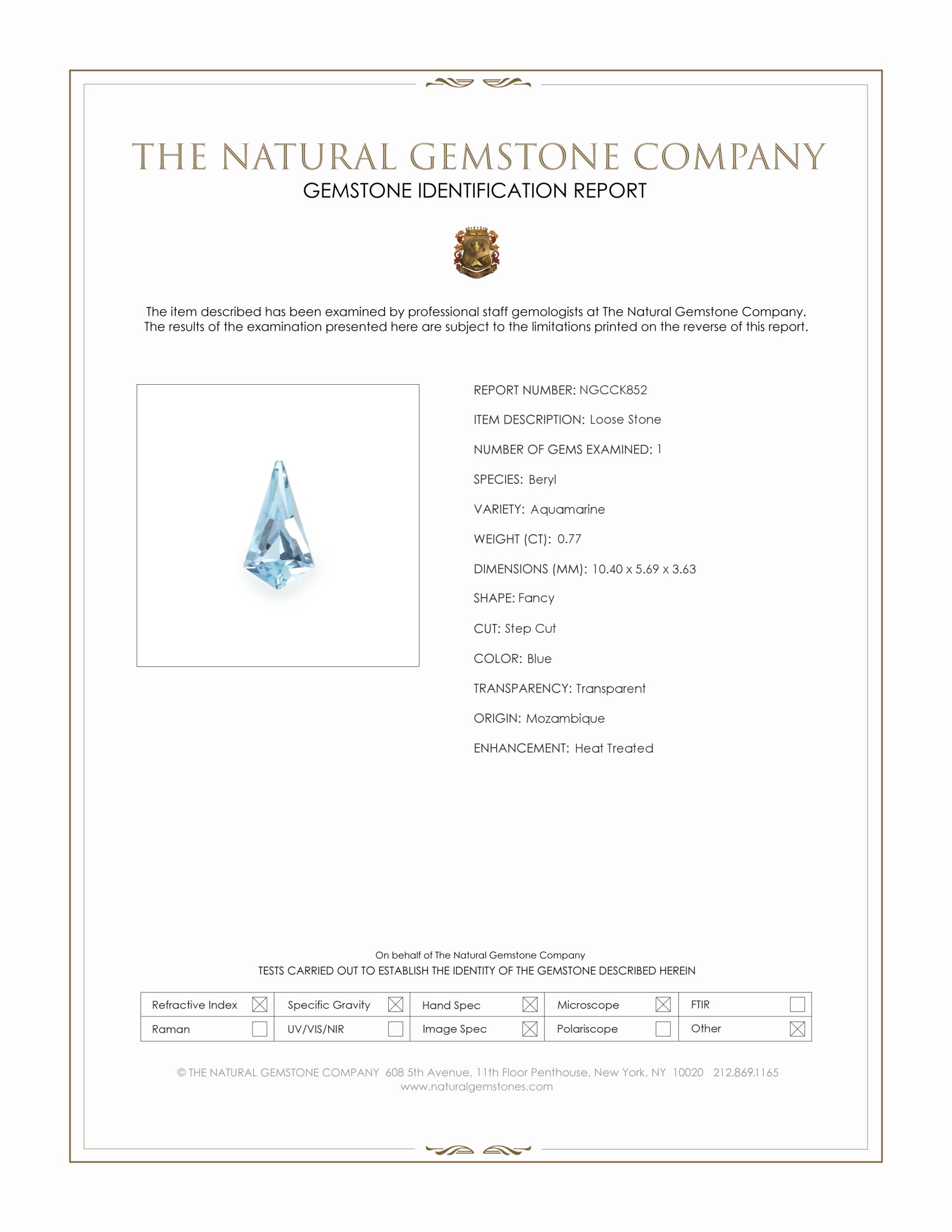 0.77 Ct. Aquamarine from Mozambique