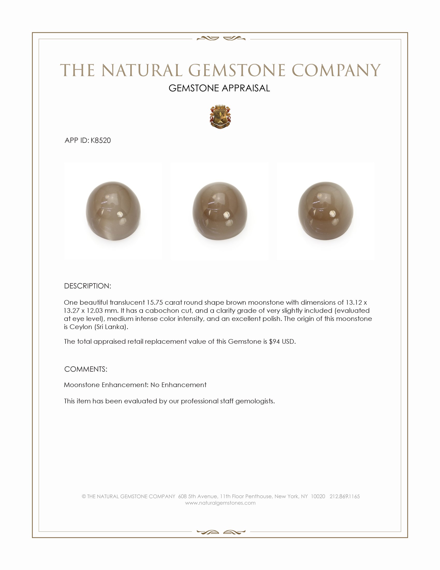 15.75 Ct. Cabochon Moonstone from Ceylon (Sri Lanka)