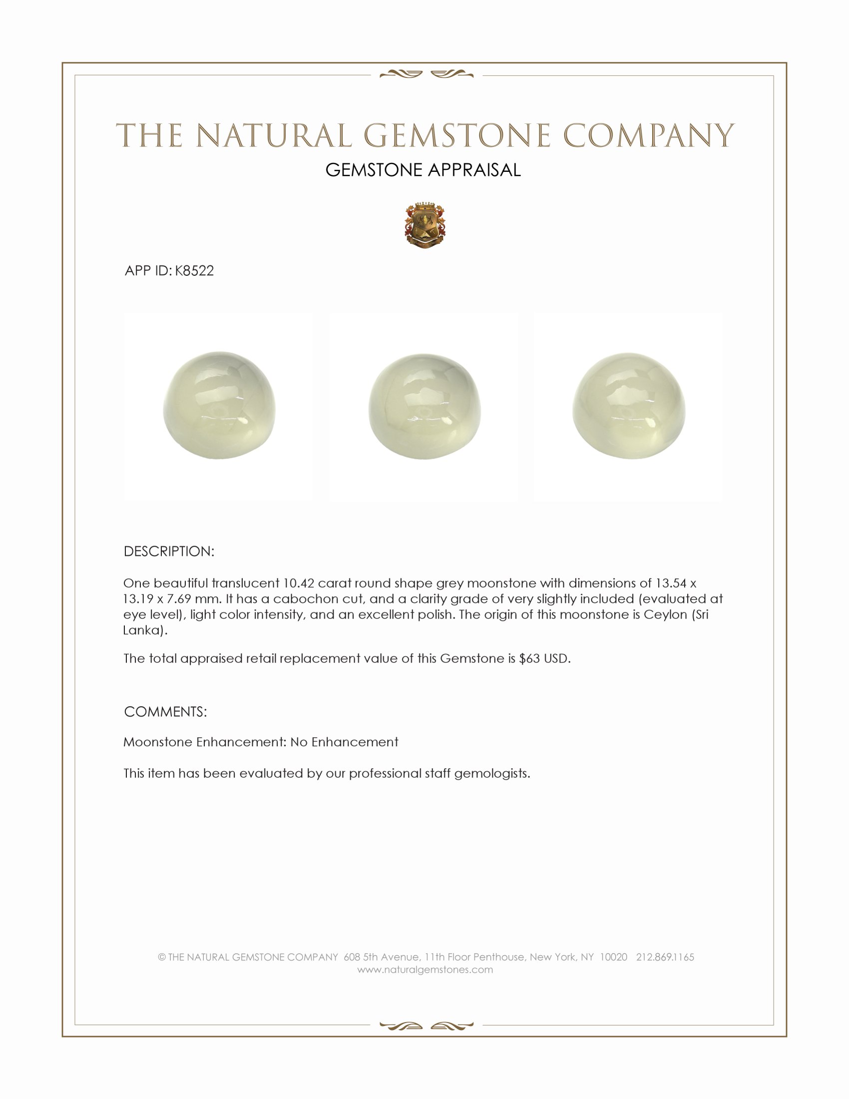 10.42 Ct. Cabochon Moonstone from Ceylon (Sri Lanka)