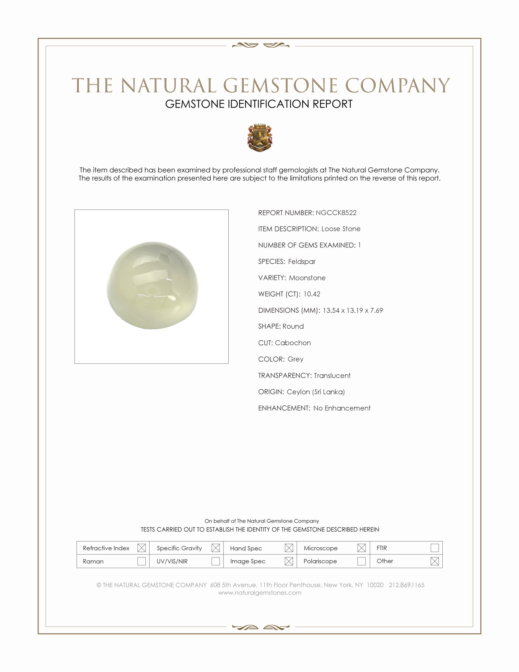 10.42 Ct. Grey Cabochon Moonstone from Ceylon (Sri Lanka)