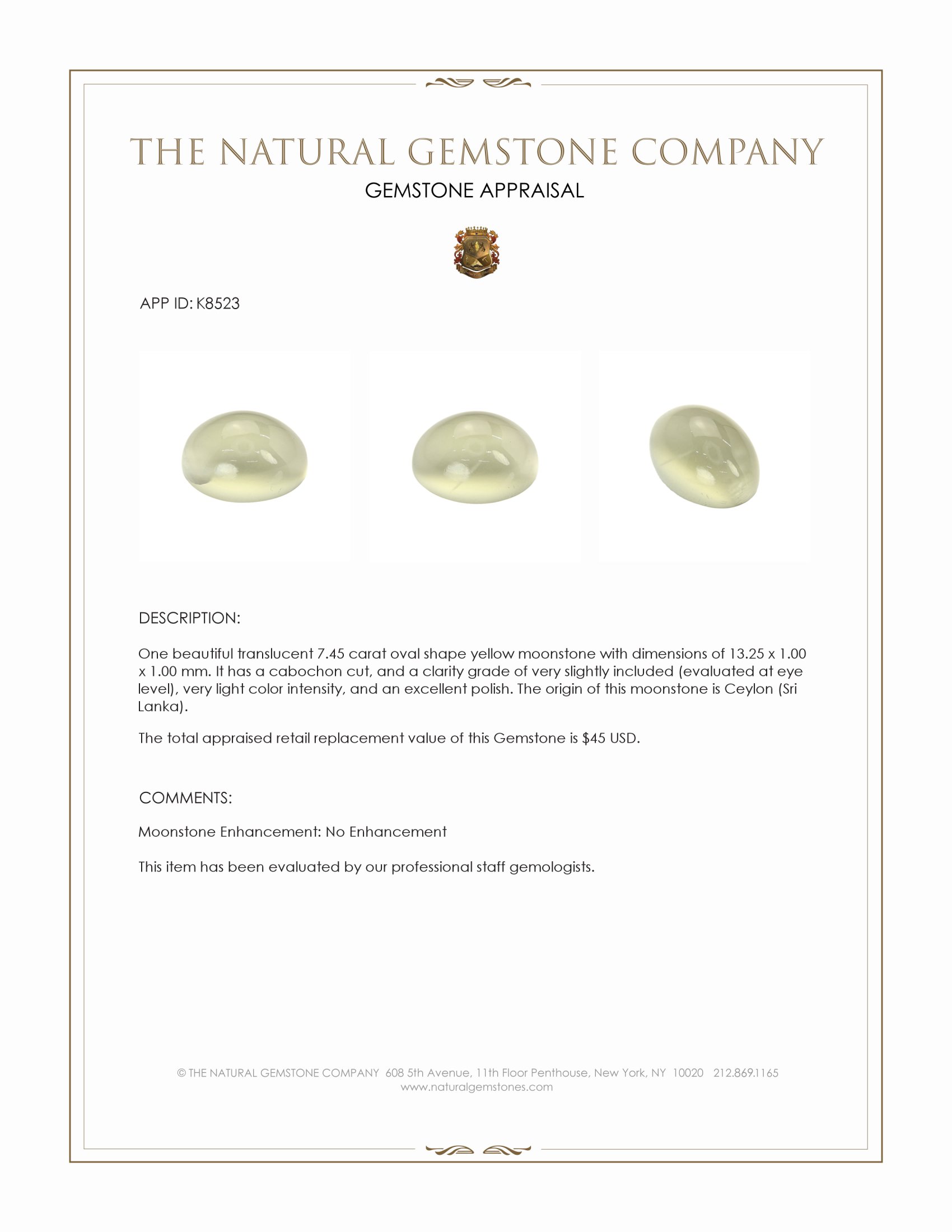 7.45 Ct. Cabochon Moonstone from Ceylon (Sri Lanka)