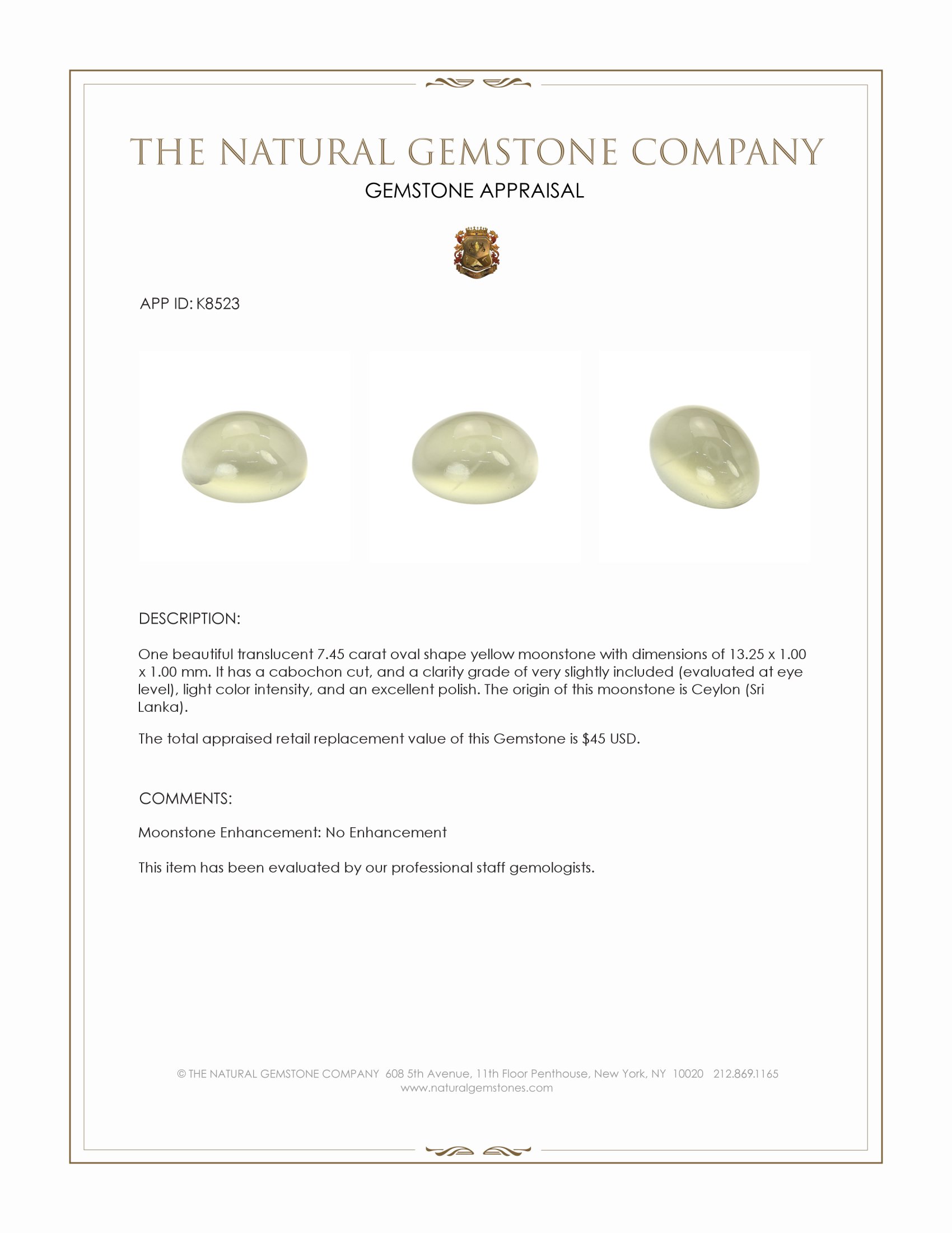 7.45 Ct. Cabochon Moonstone from Ceylon (Sri Lanka)