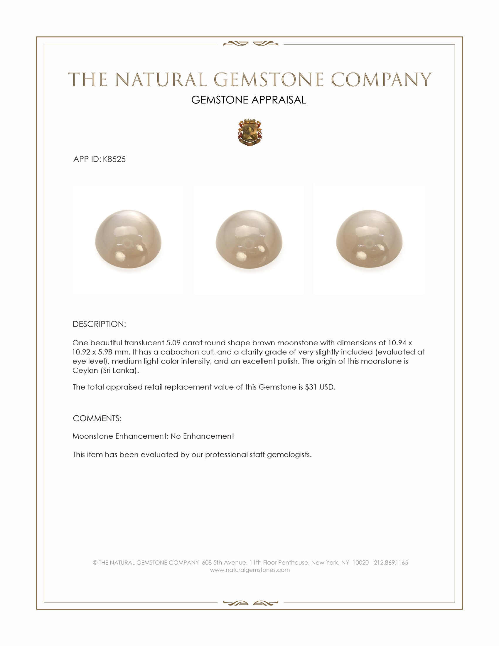 5.09 Ct. Cabochon Moonstone from Ceylon (Sri Lanka)