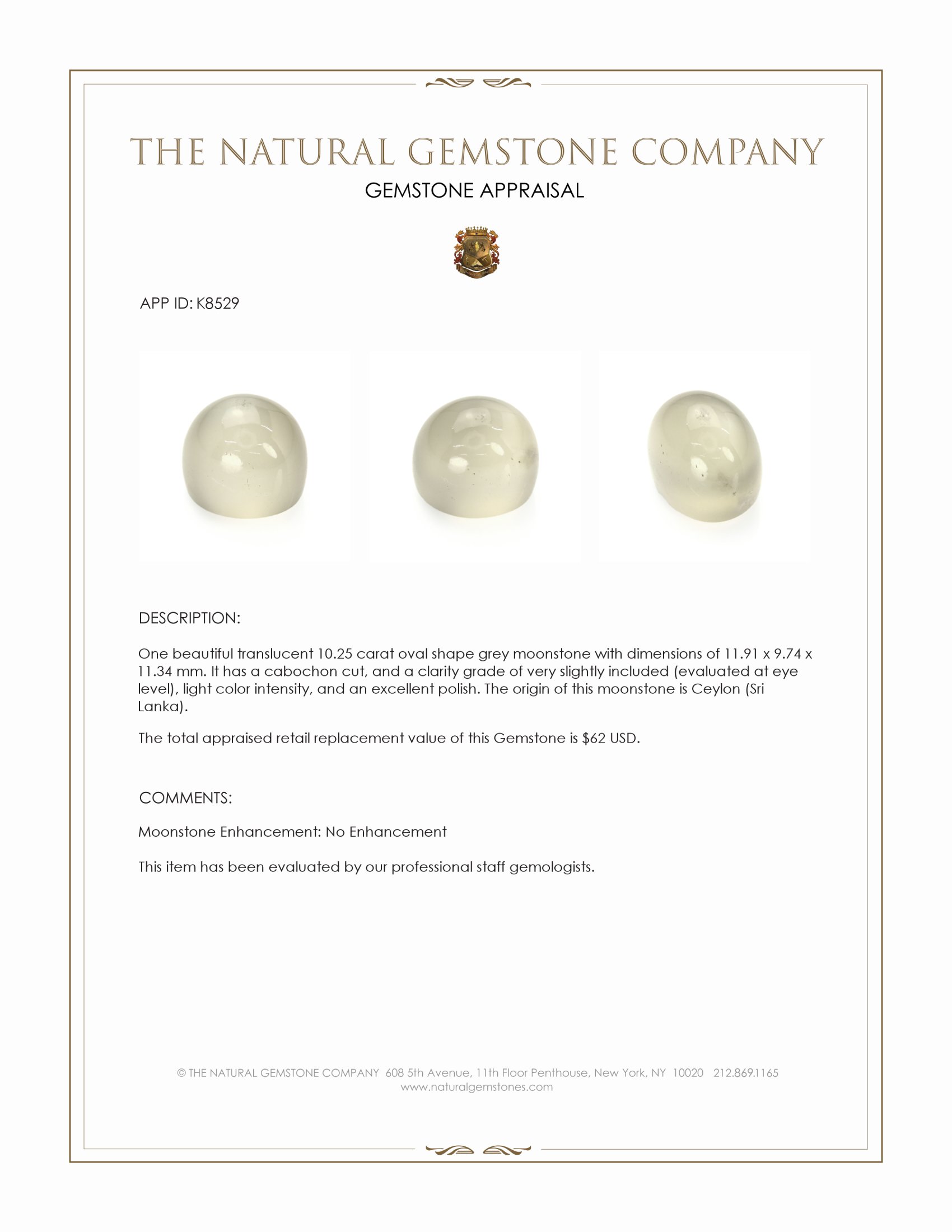 10.25 Ct. Cabochon Moonstone from Ceylon (Sri Lanka)