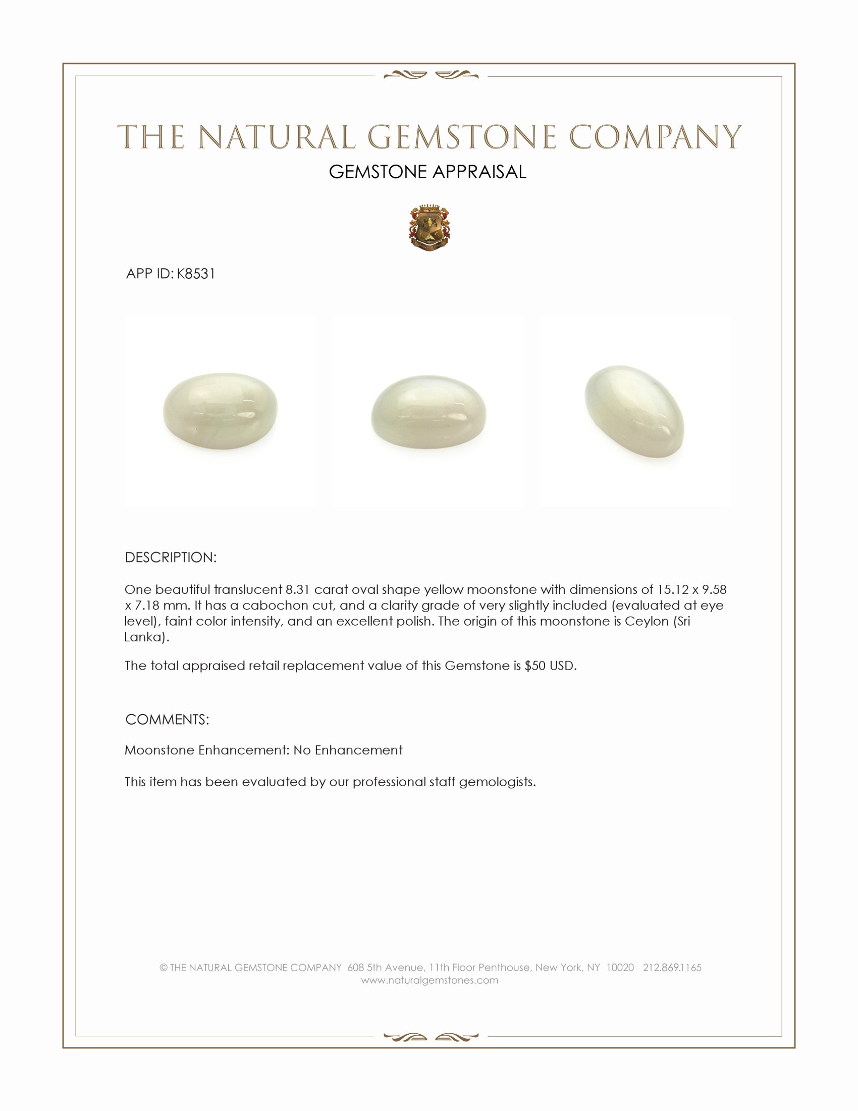 8.31 Ct. Cabochon Moonstone from Ceylon (Sri Lanka)