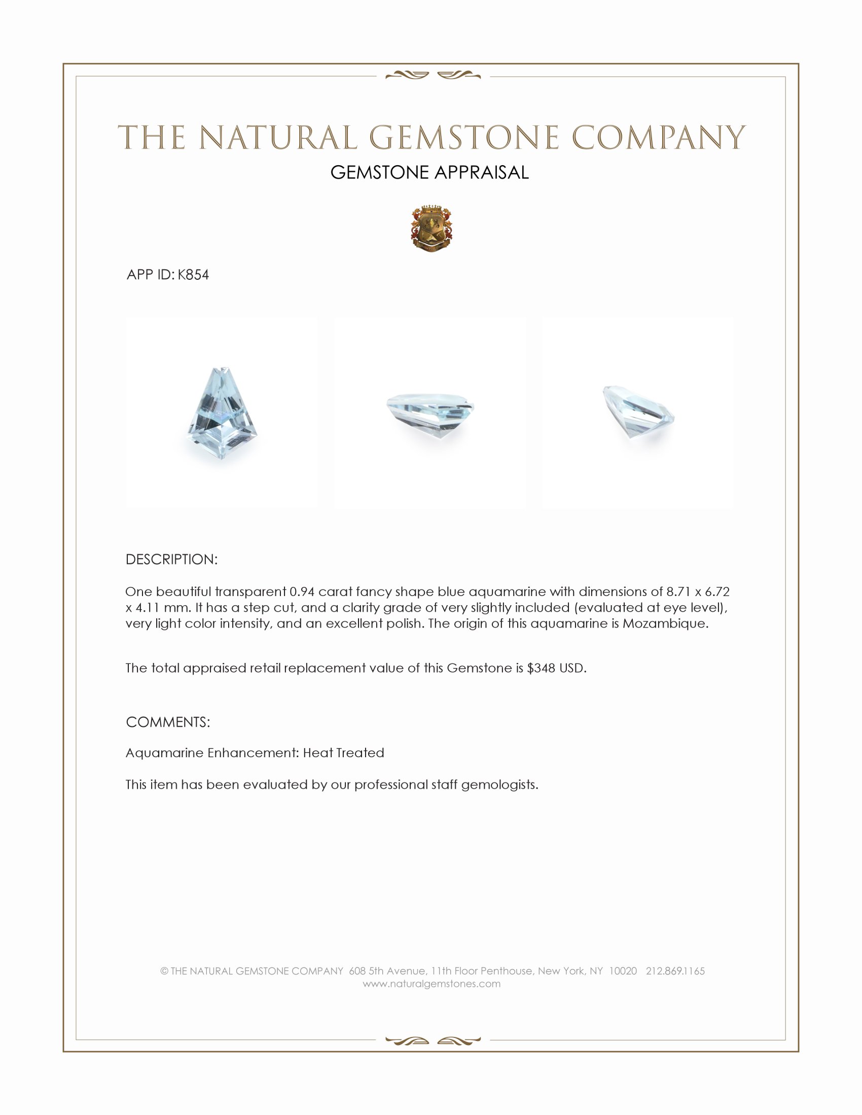 0.94 Ct. Aquamarine from Mozambique