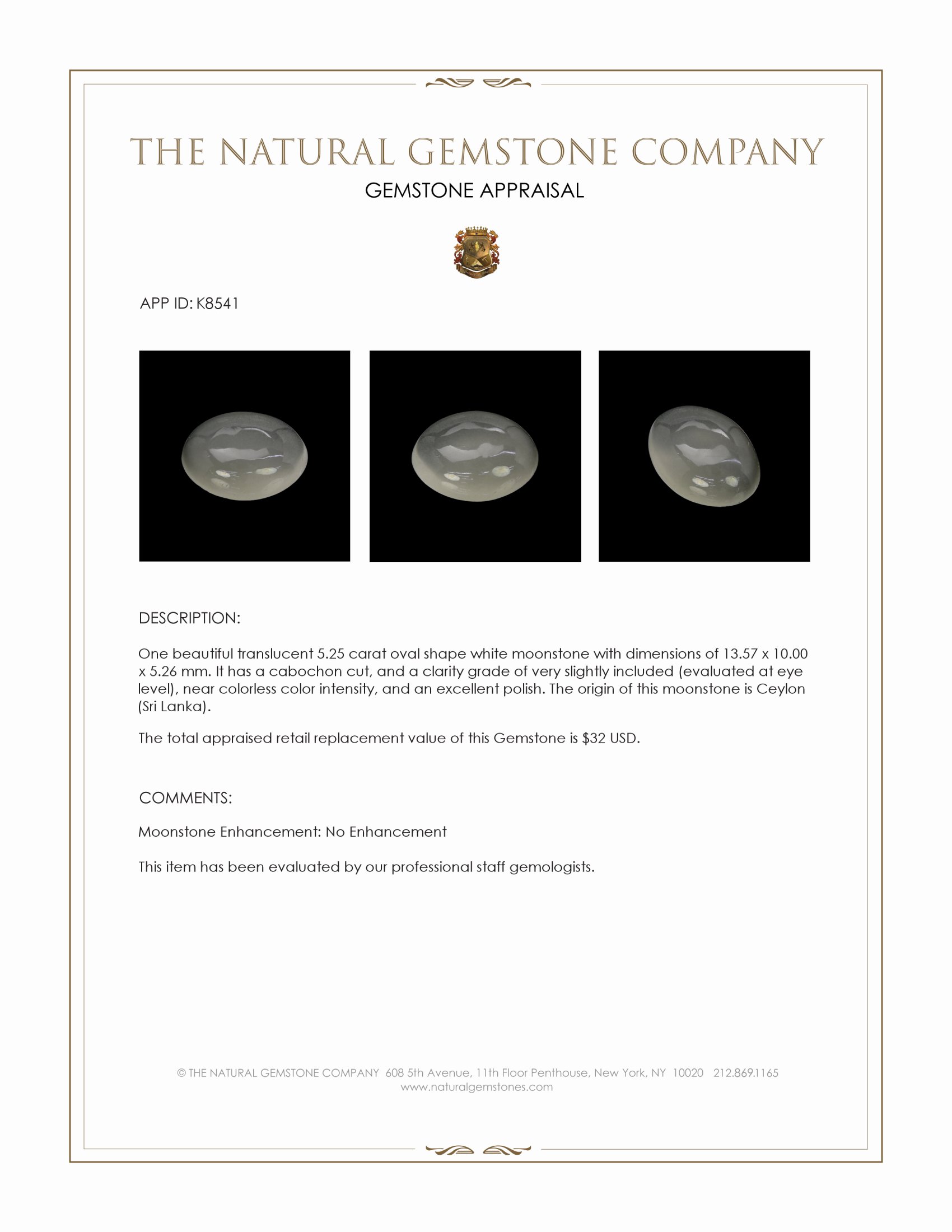 5.25 Ct. Cabochon Moonstone from Ceylon (Sri Lanka)