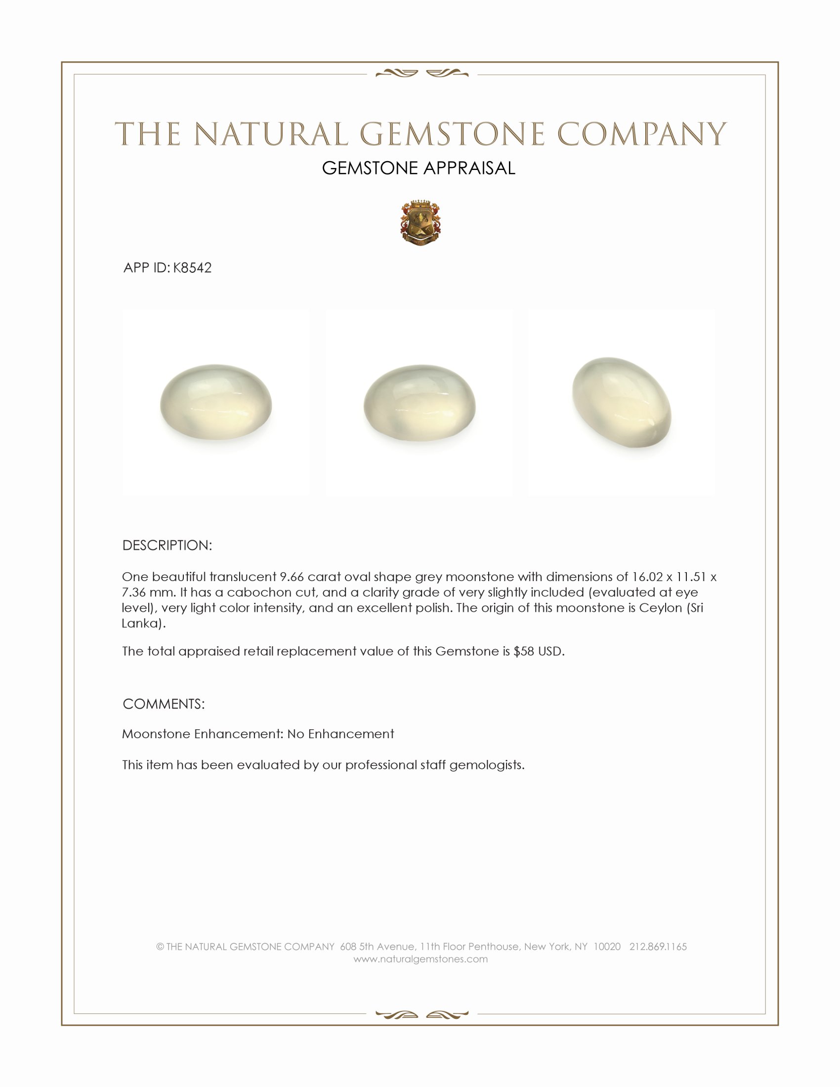 9.66 Ct. Cabochon Moonstone from Ceylon (Sri Lanka)