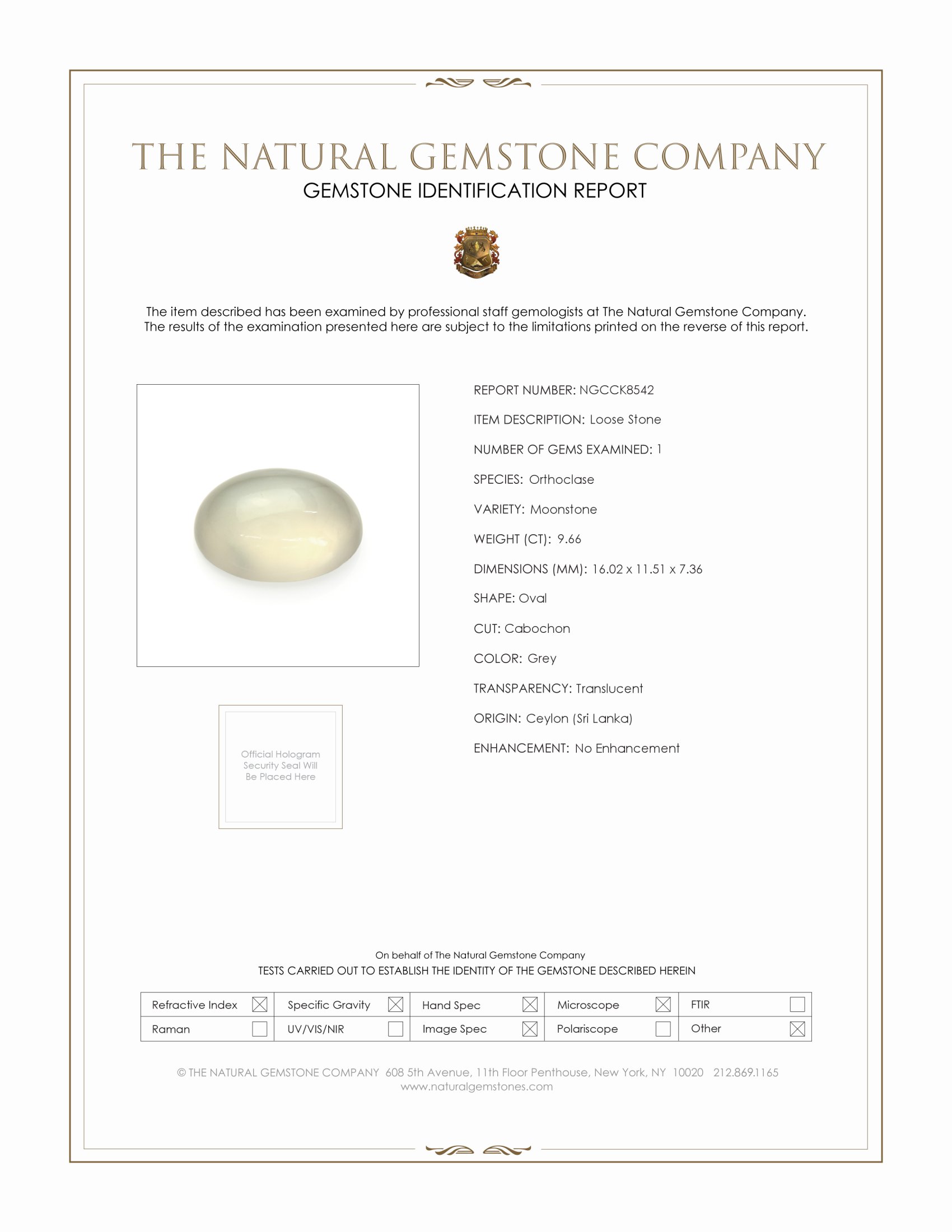 9.66 Ct. Grey Cabochon Moonstone from Ceylon (Sri Lanka)
