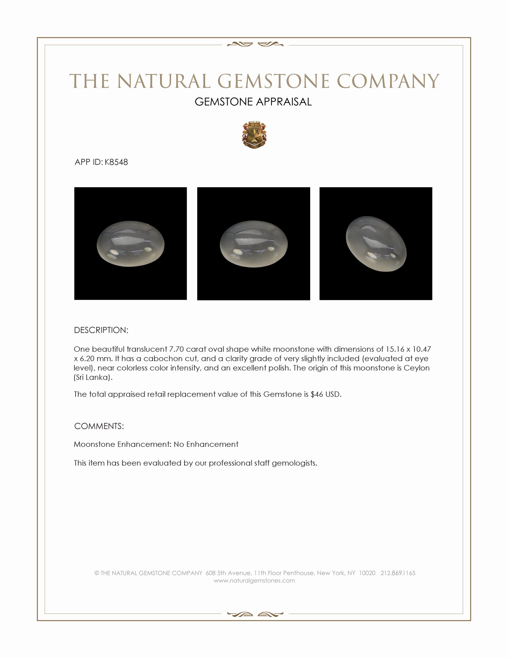 7.70 Ct. Cabochon Moonstone from Ceylon (Sri Lanka)