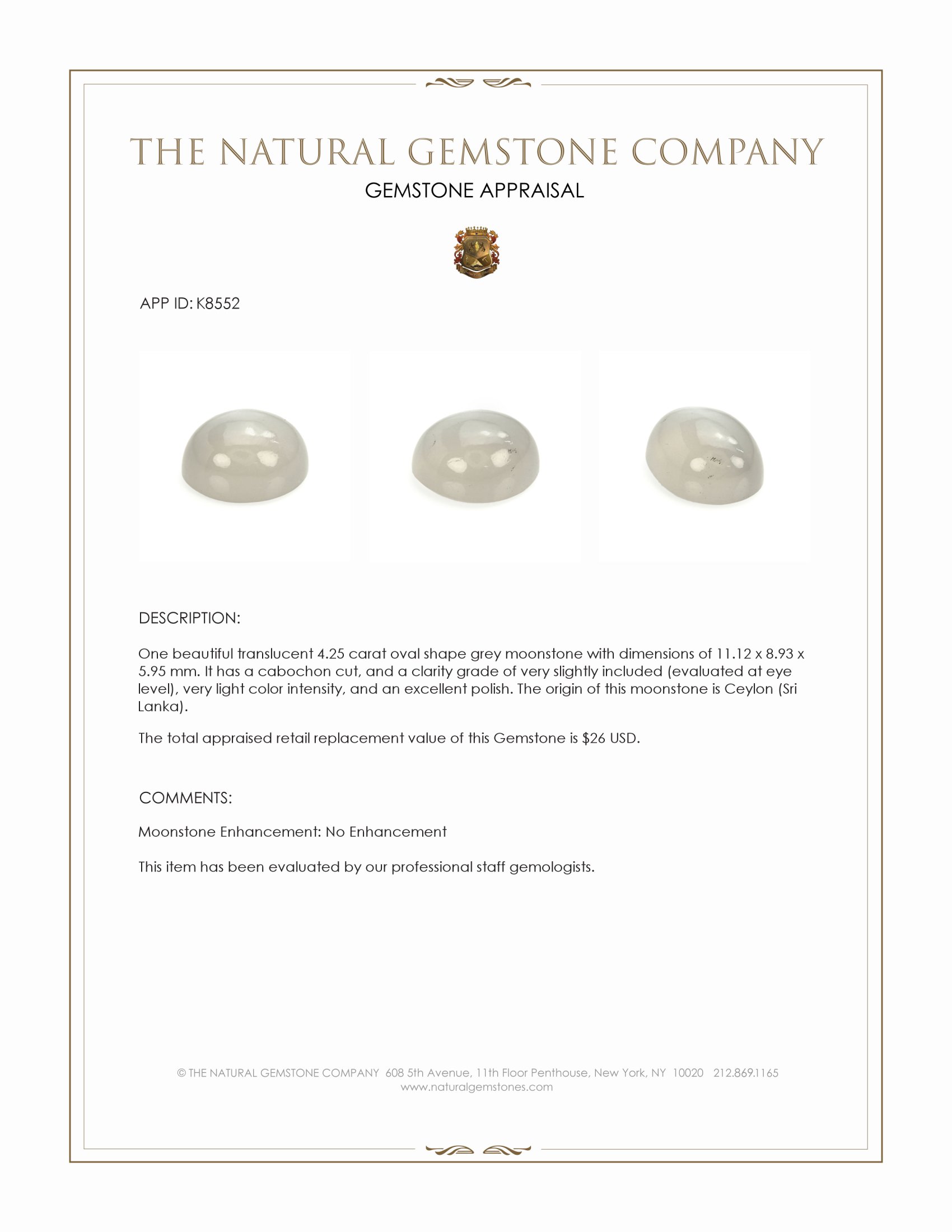 4.25 Ct. Cabochon Moonstone from Ceylon (Sri Lanka)