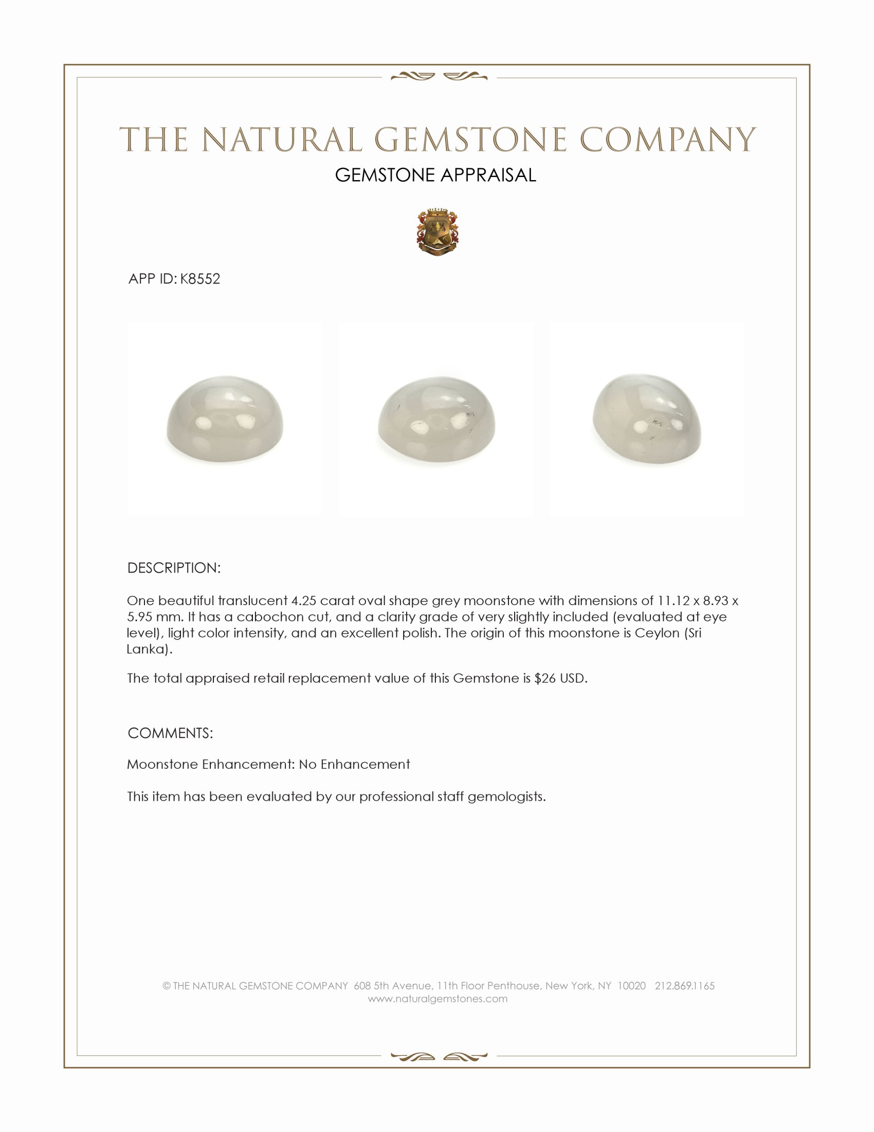 4.25 Ct. Cabochon Moonstone from Ceylon (Sri Lanka)