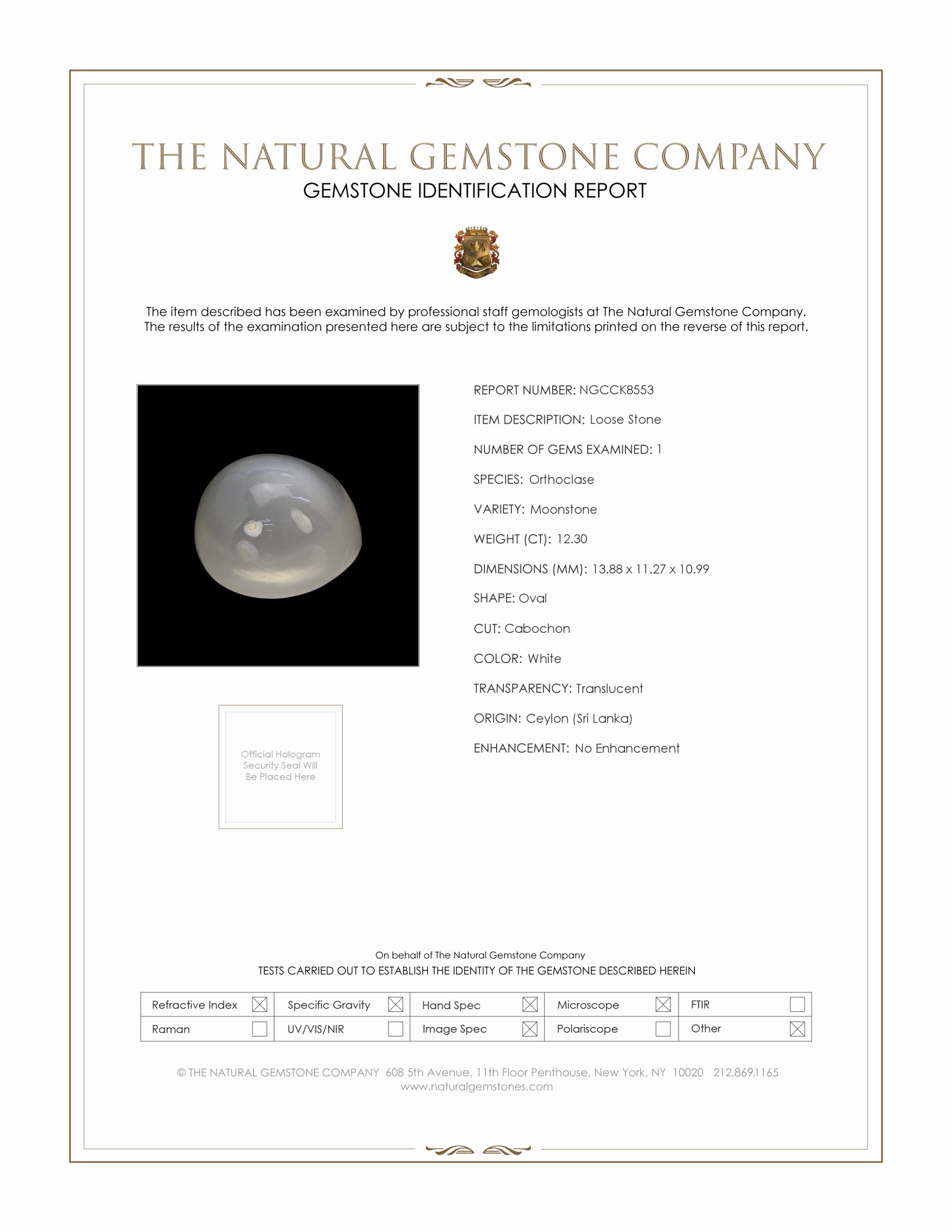 12.30 Ct. White Cabochon Moonstone from Ceylon (Sri Lanka)