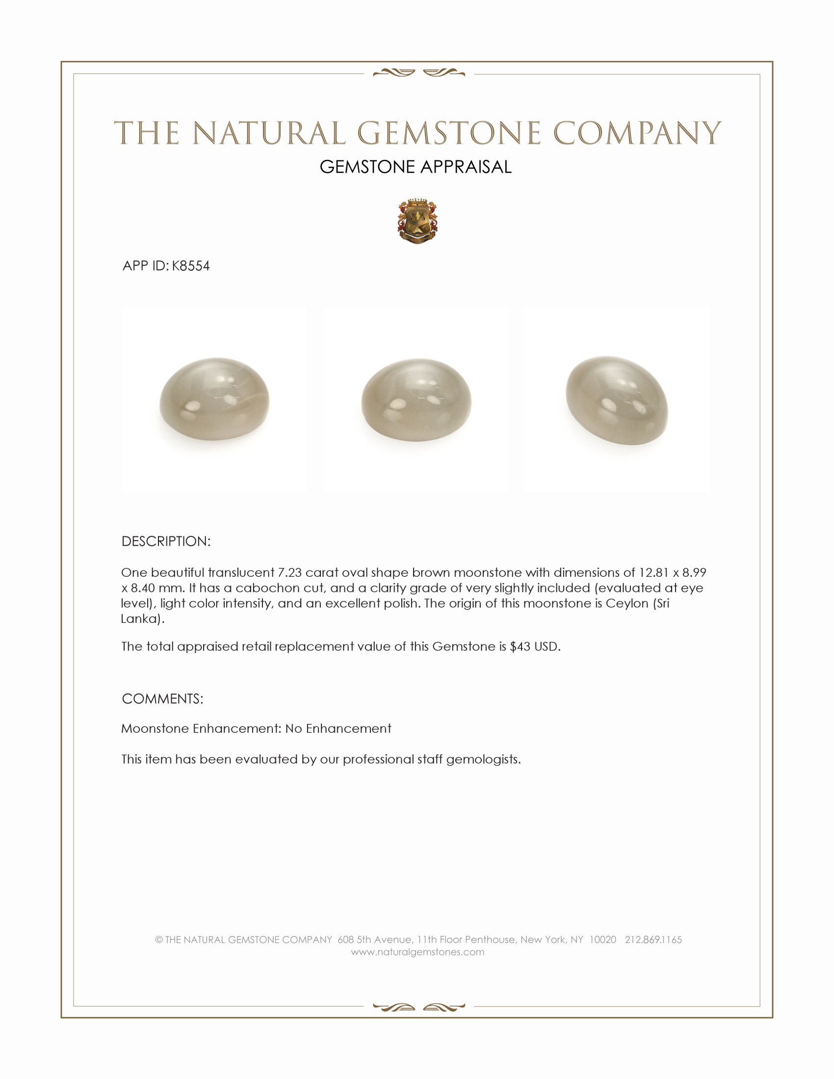 7.23 Ct. Cabochon Moonstone from Ceylon (Sri Lanka)