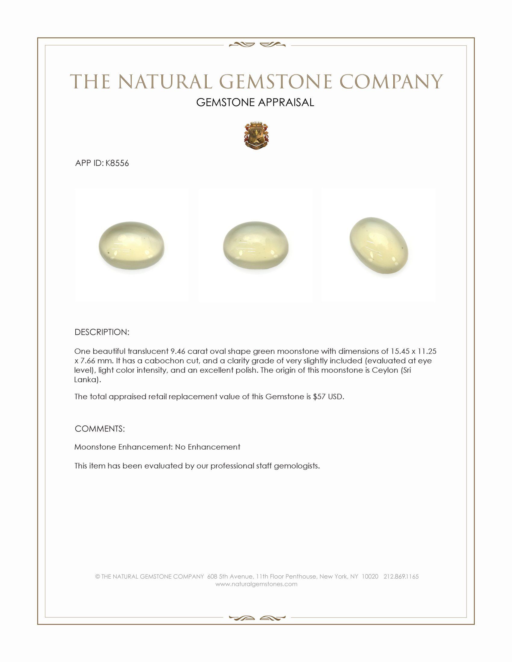 9.46 Ct. Cabochon Moonstone from Ceylon (Sri Lanka)